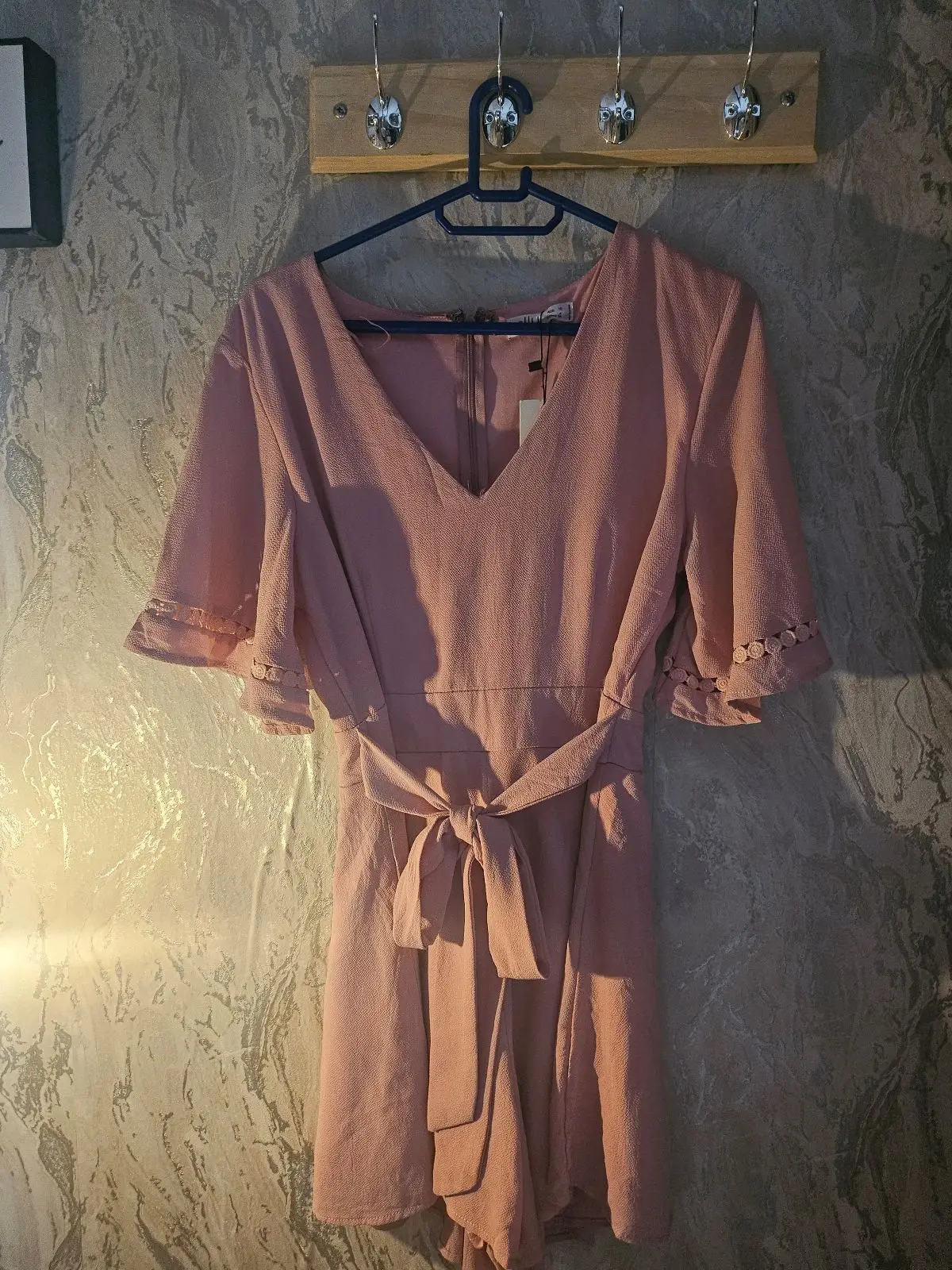 Pink V-Neck Tie-Waist Playsuit