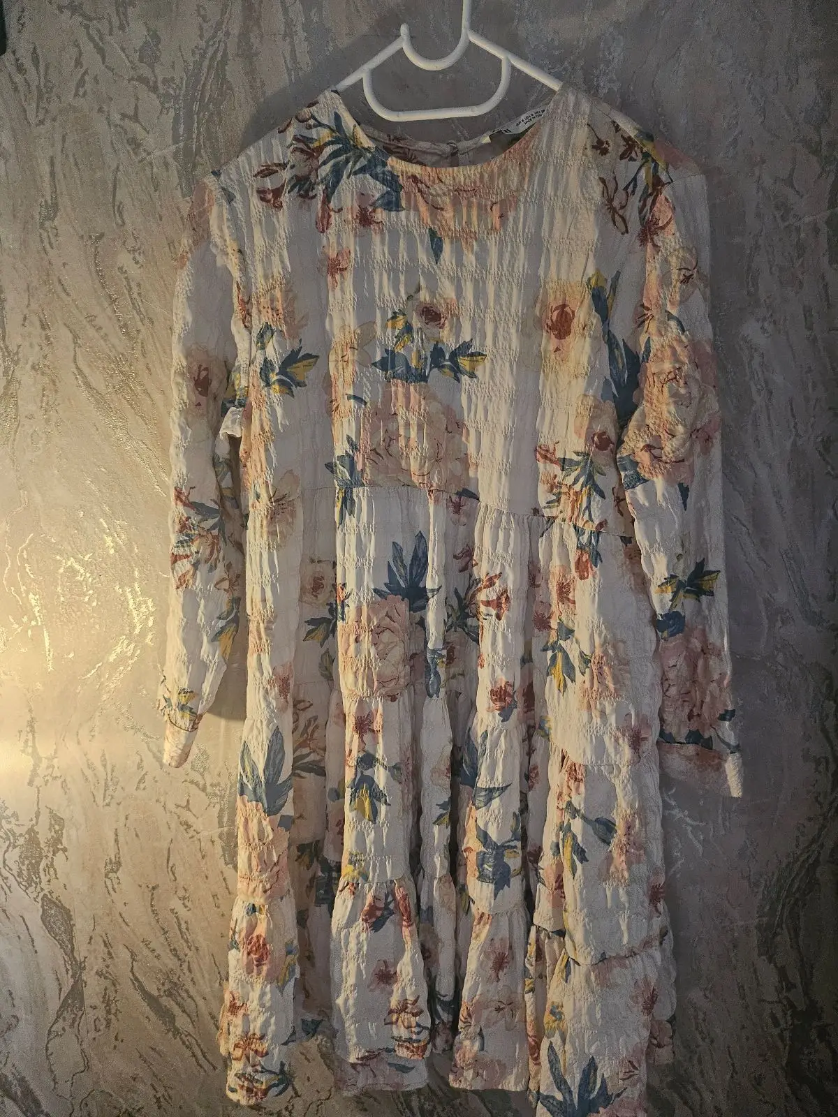 Zara Long-Sleeve Smocked Floral Midi Dress