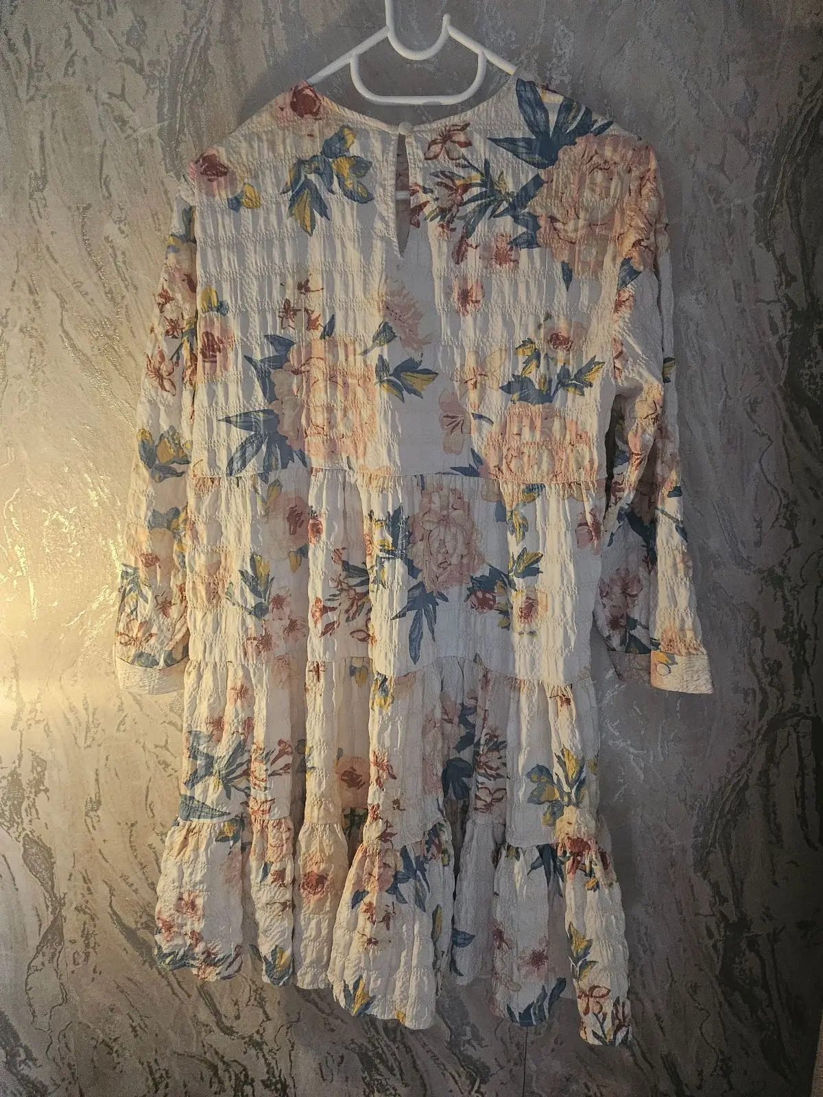 Zara Long-Sleeve Smocked Floral Midi Dress