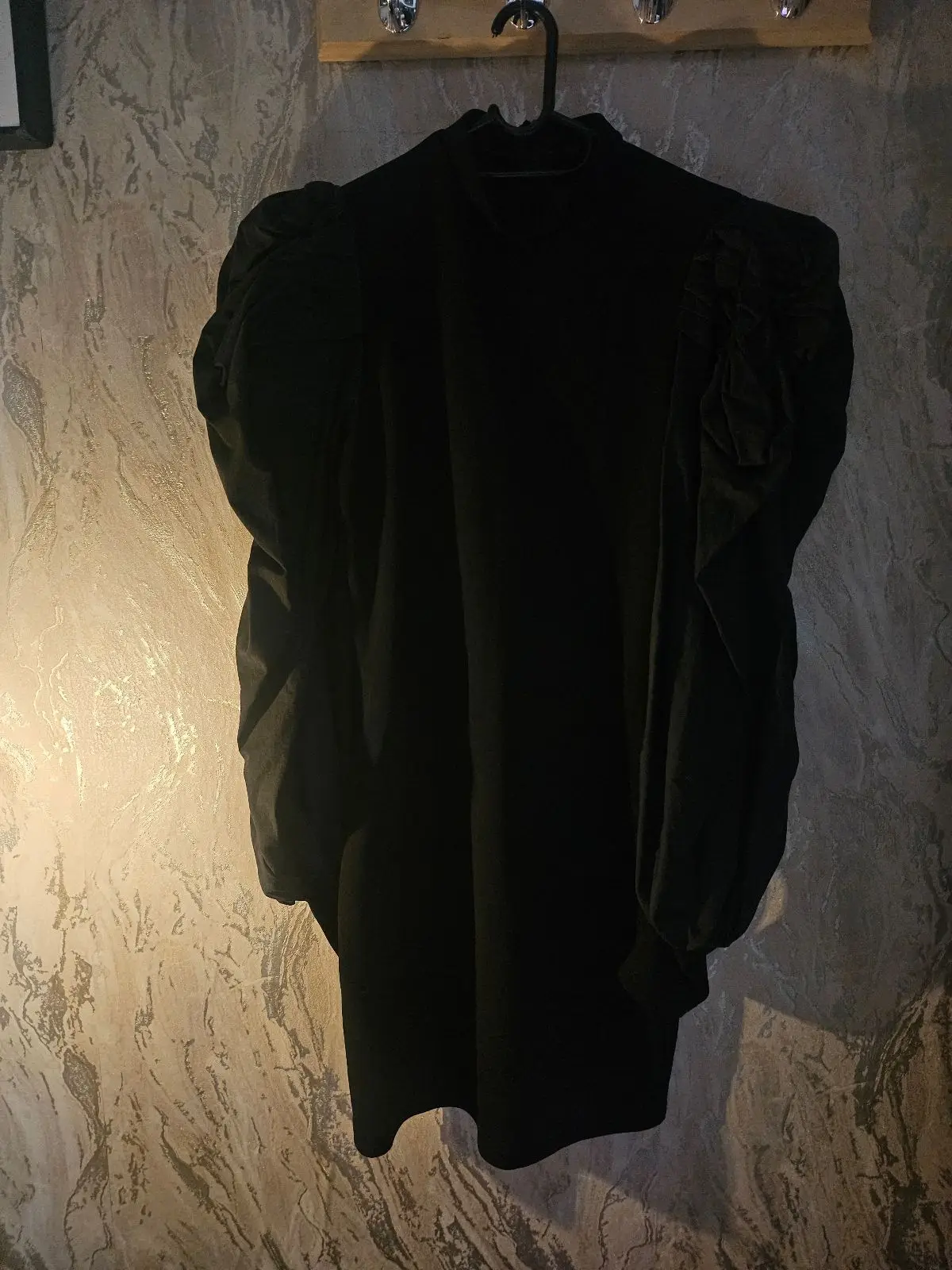 Black Long-Sleeve Dress with Puff Shoulders