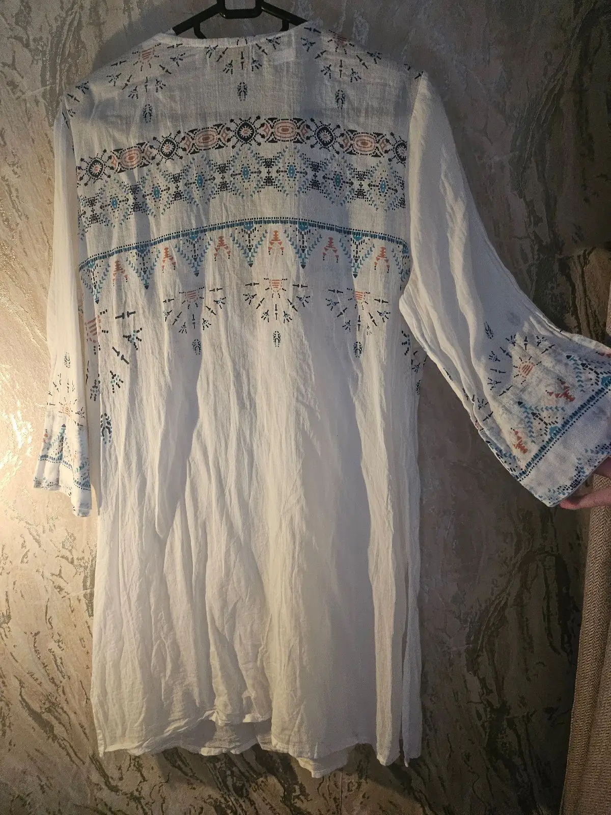 Golden Fish Embroidered White Tunic Dress