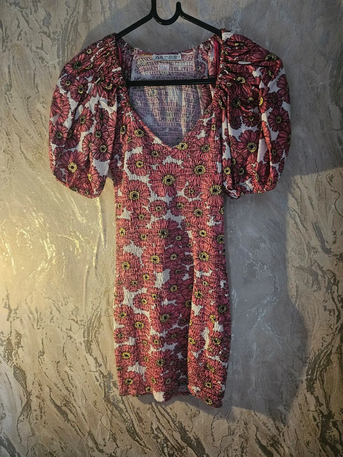 Zara Pink Floral Print Puff Sleeve Dress