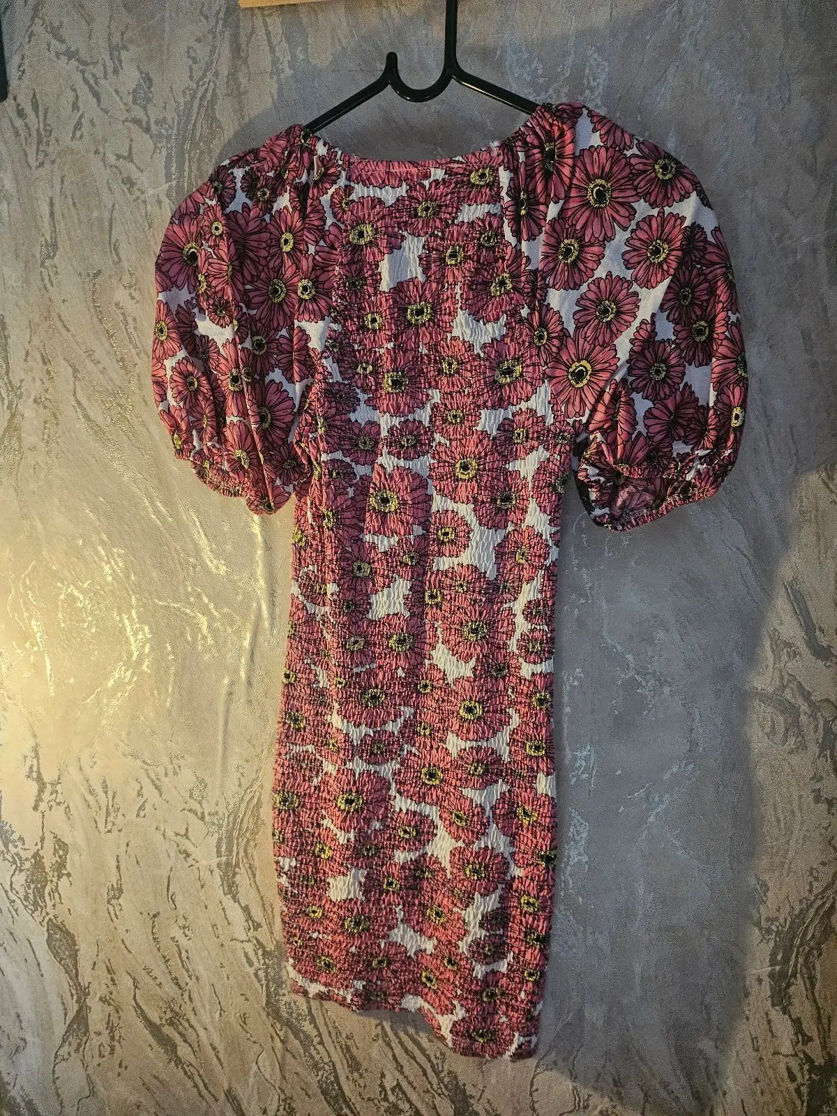 Zara Pink Floral Print Puff Sleeve Dress