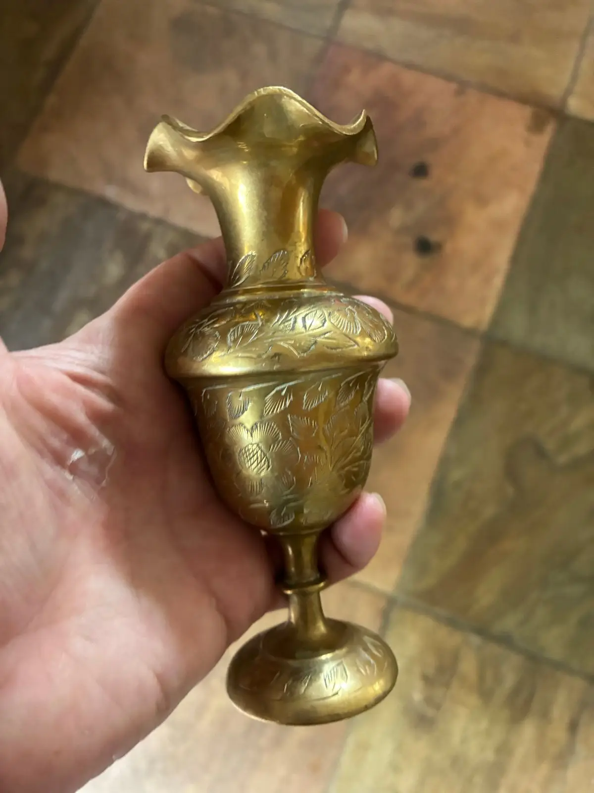 Vintage Etched Brass Vase / Chalice