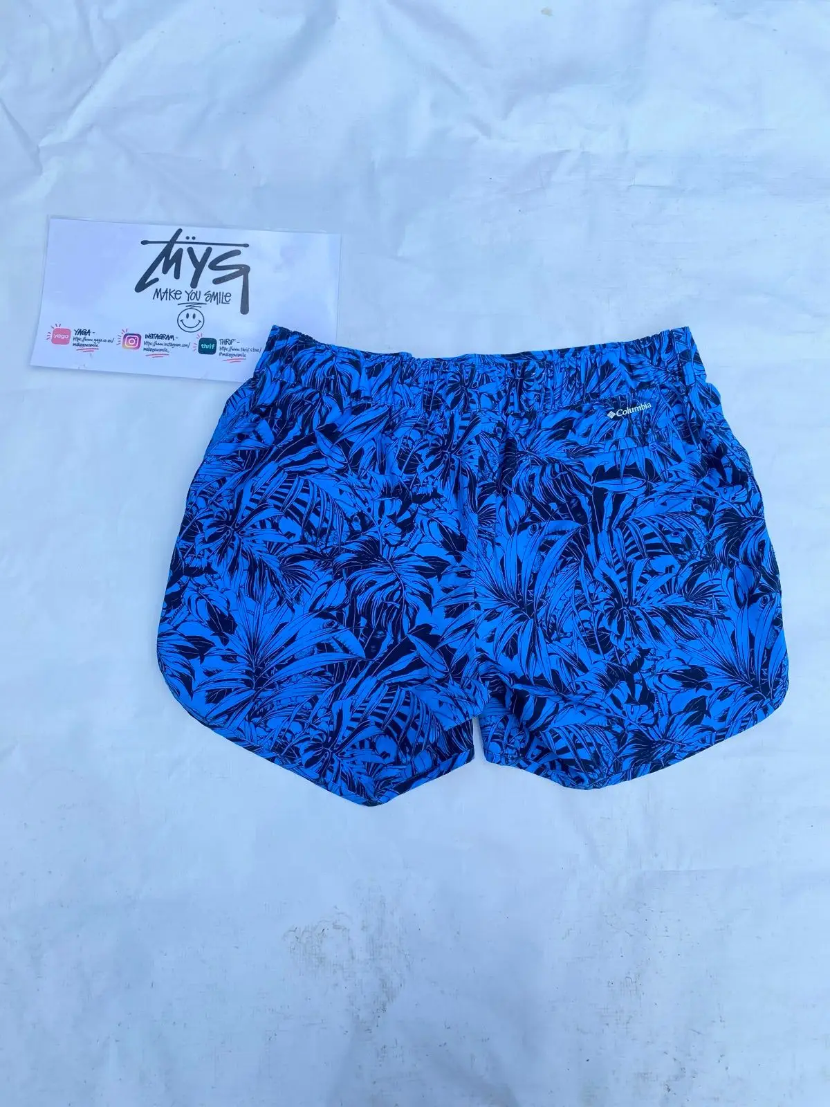 Columbia Blue Tropical Leaf Athletic Shorts