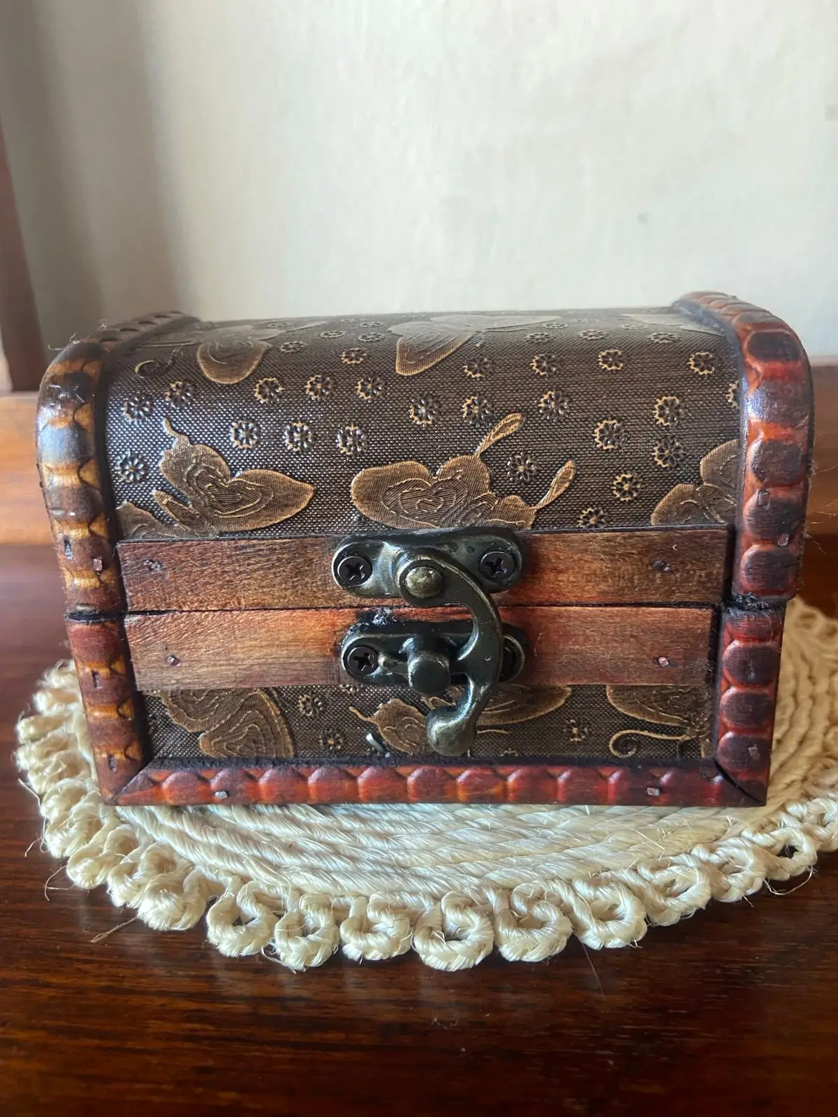 Decorative Wooden Storage Box with Butterfly Pattern