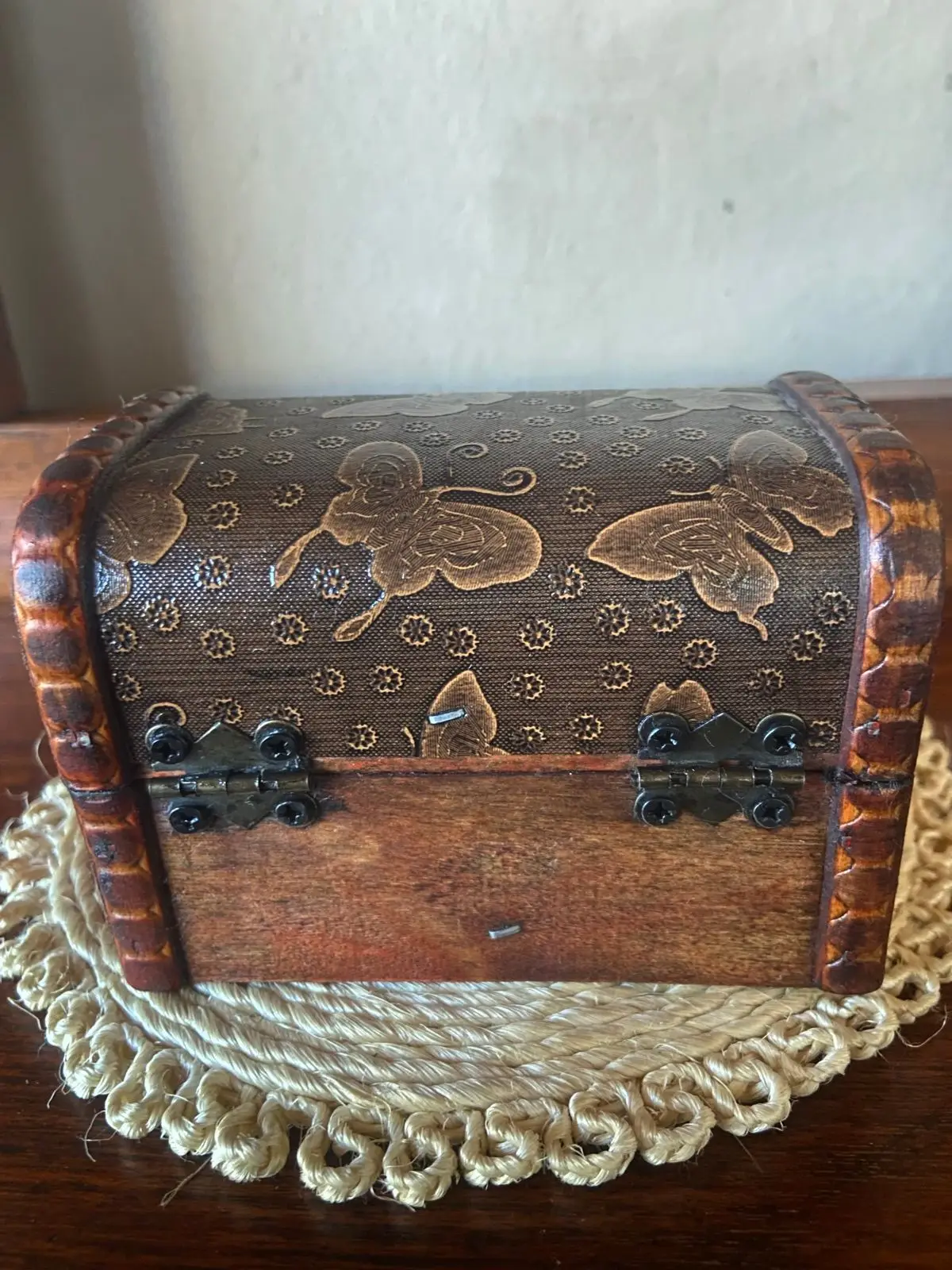 Decorative Wooden Storage Box with Butterfly Pattern