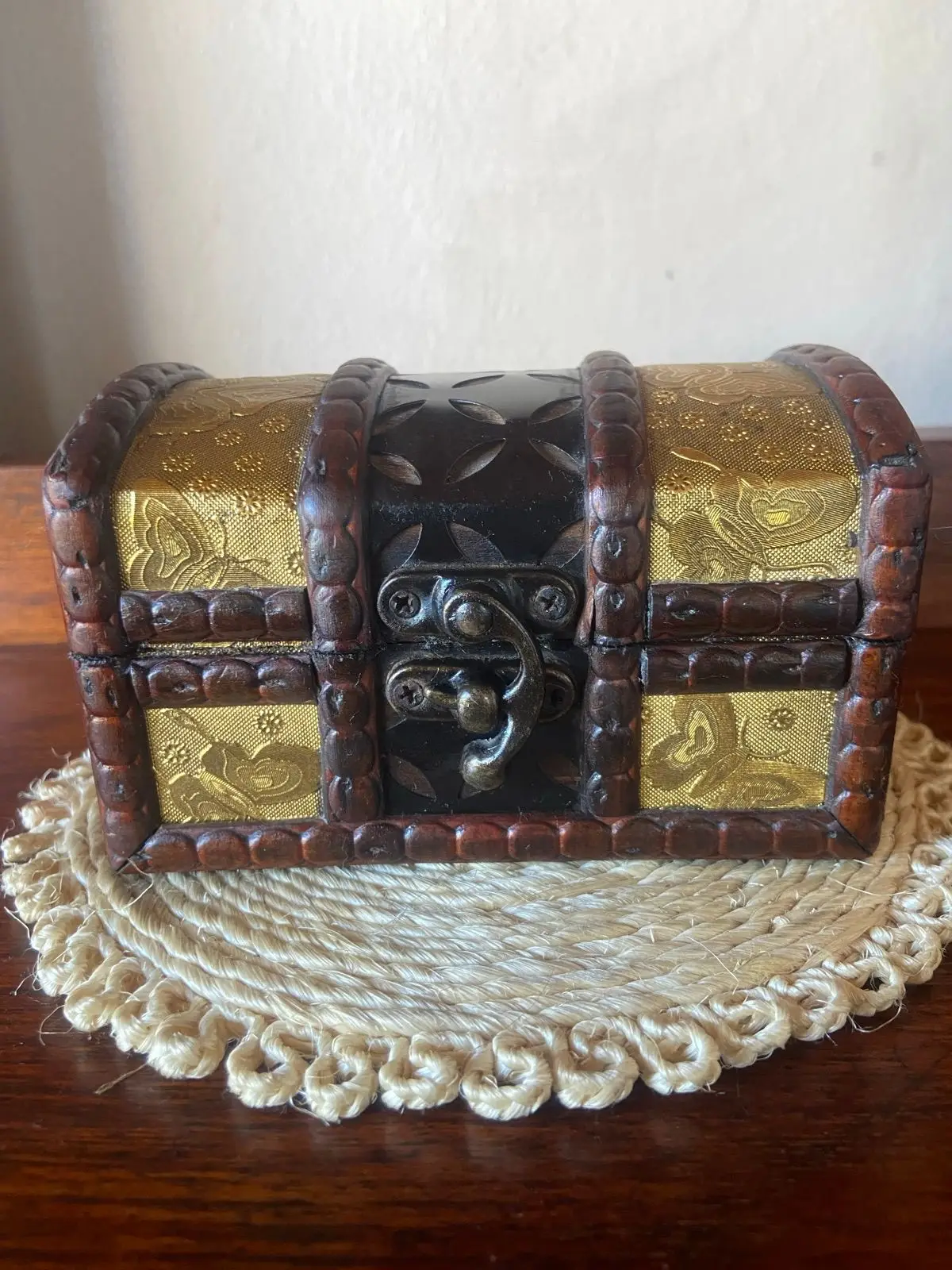 Decorative Wooden Treasure Box with Metal Clasp