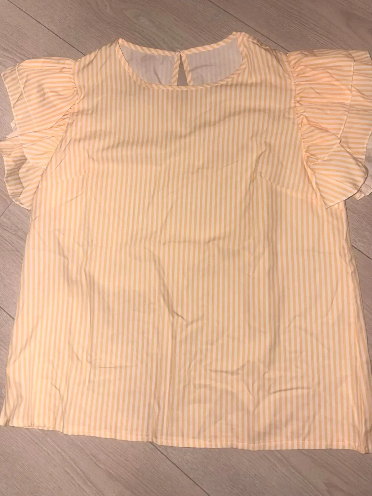 Yellow and White Striped Ruffle Sleeve Top