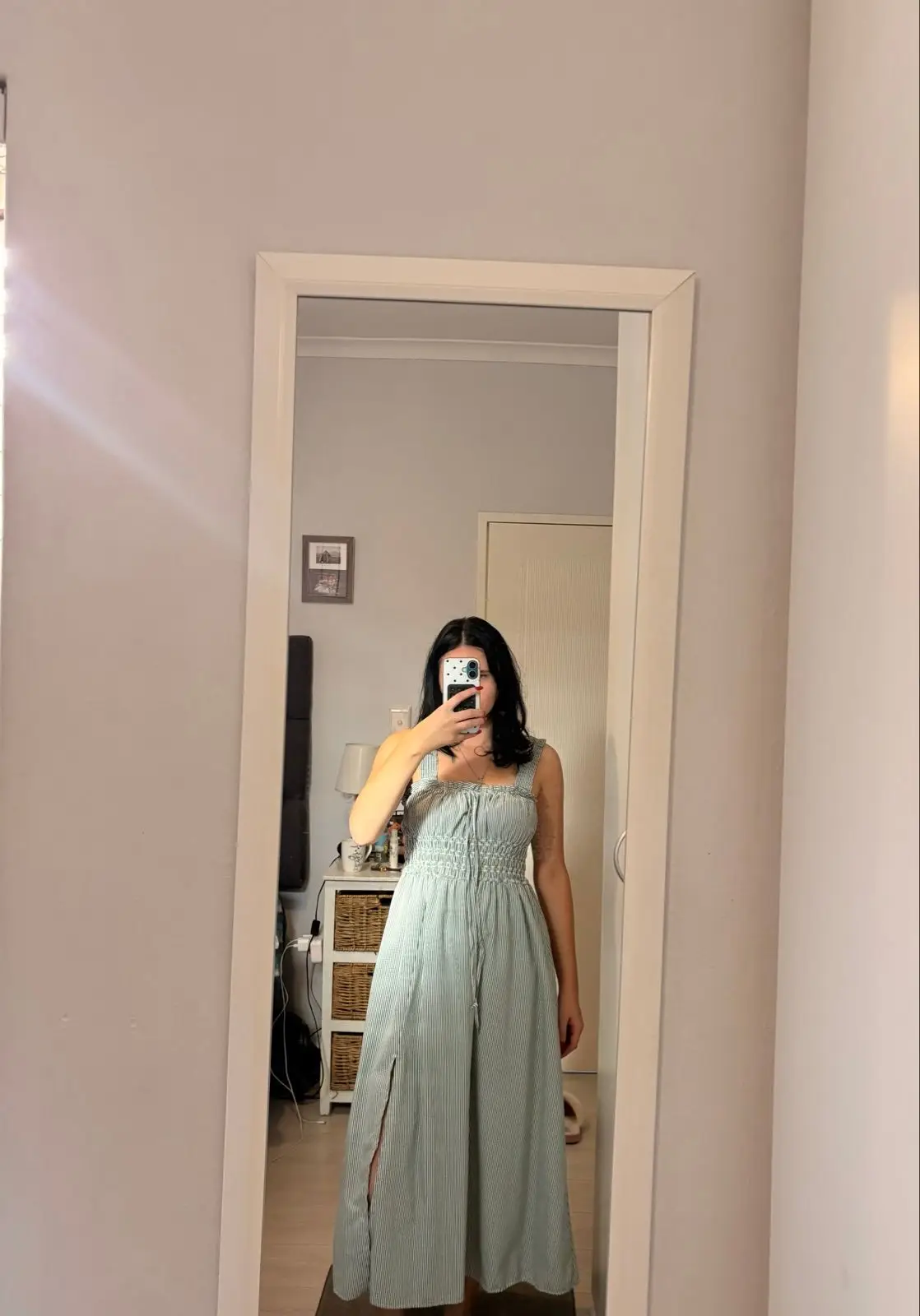 Green and White Striped Midi Dress