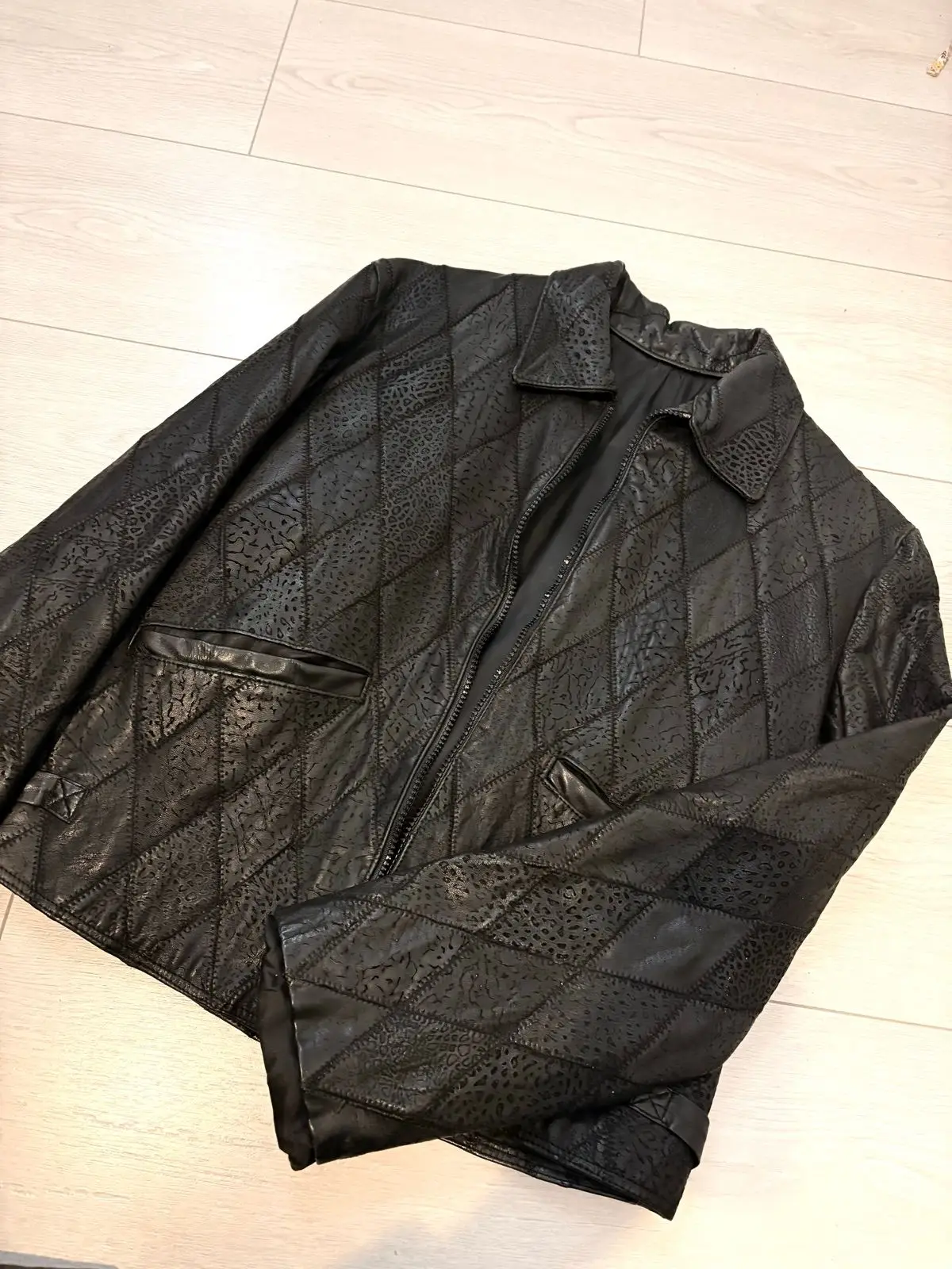 Black Textured Leather Jacket