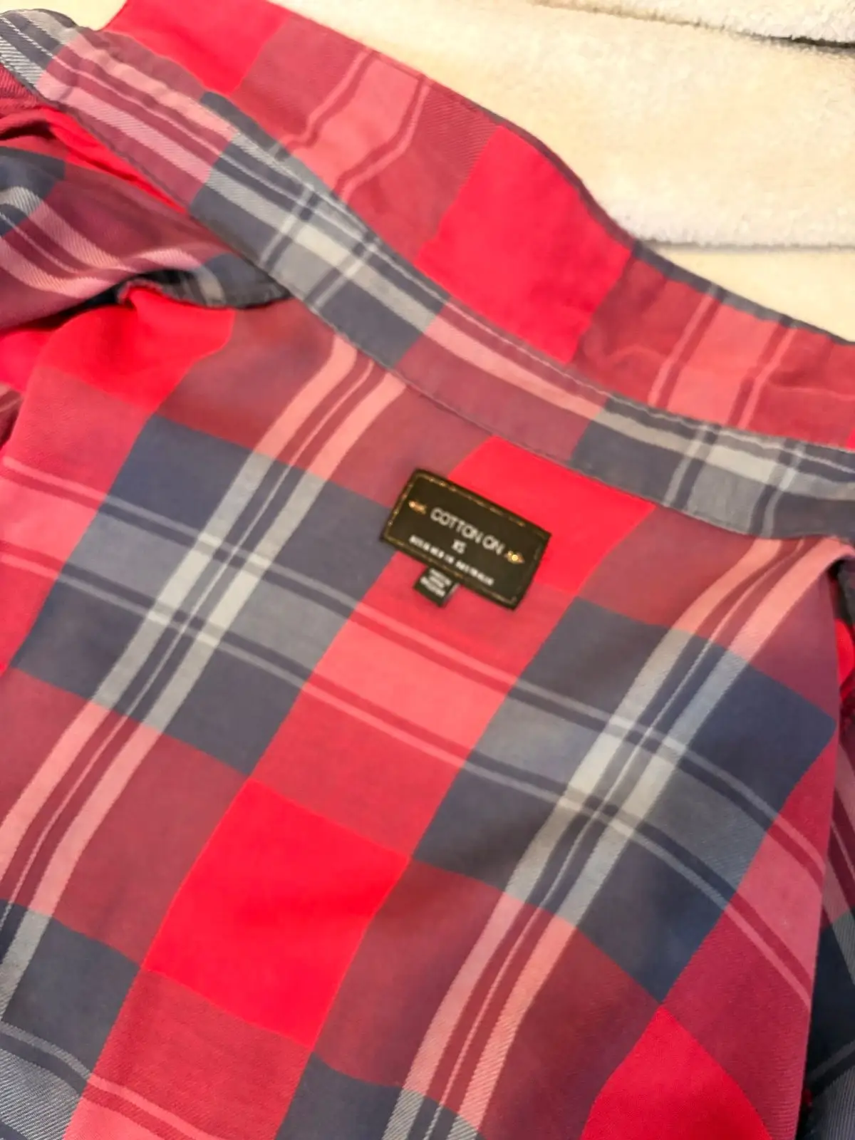 Cotton On Red and Grey Plaid Long Sleeve Shirt
