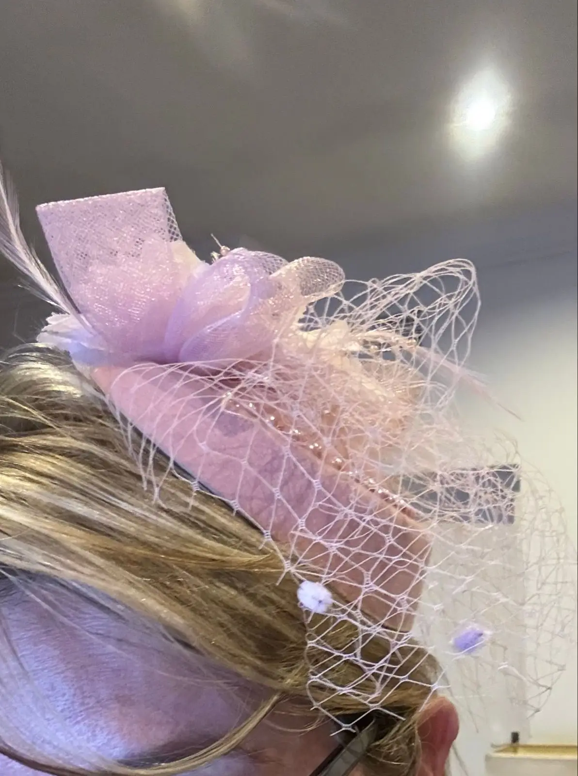 Pink Fascinator Hat with Netting and Pearls