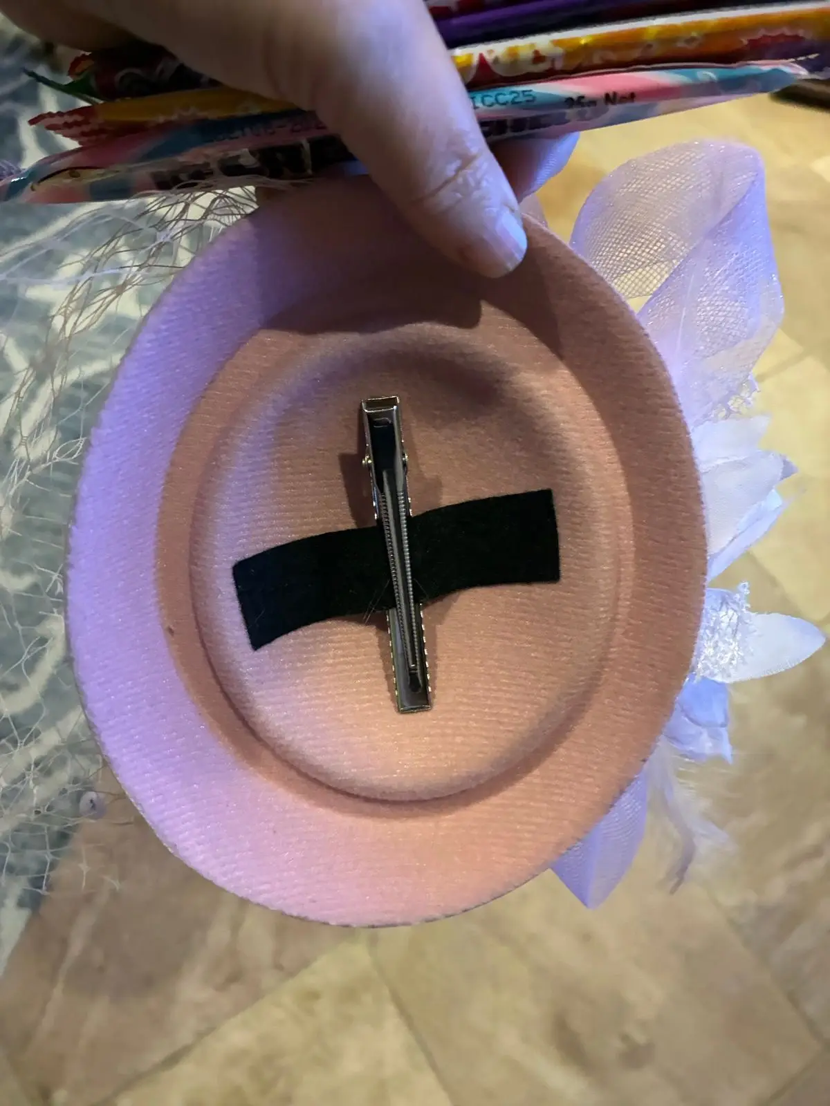 Pink Fascinator Hat with Netting and Pearls