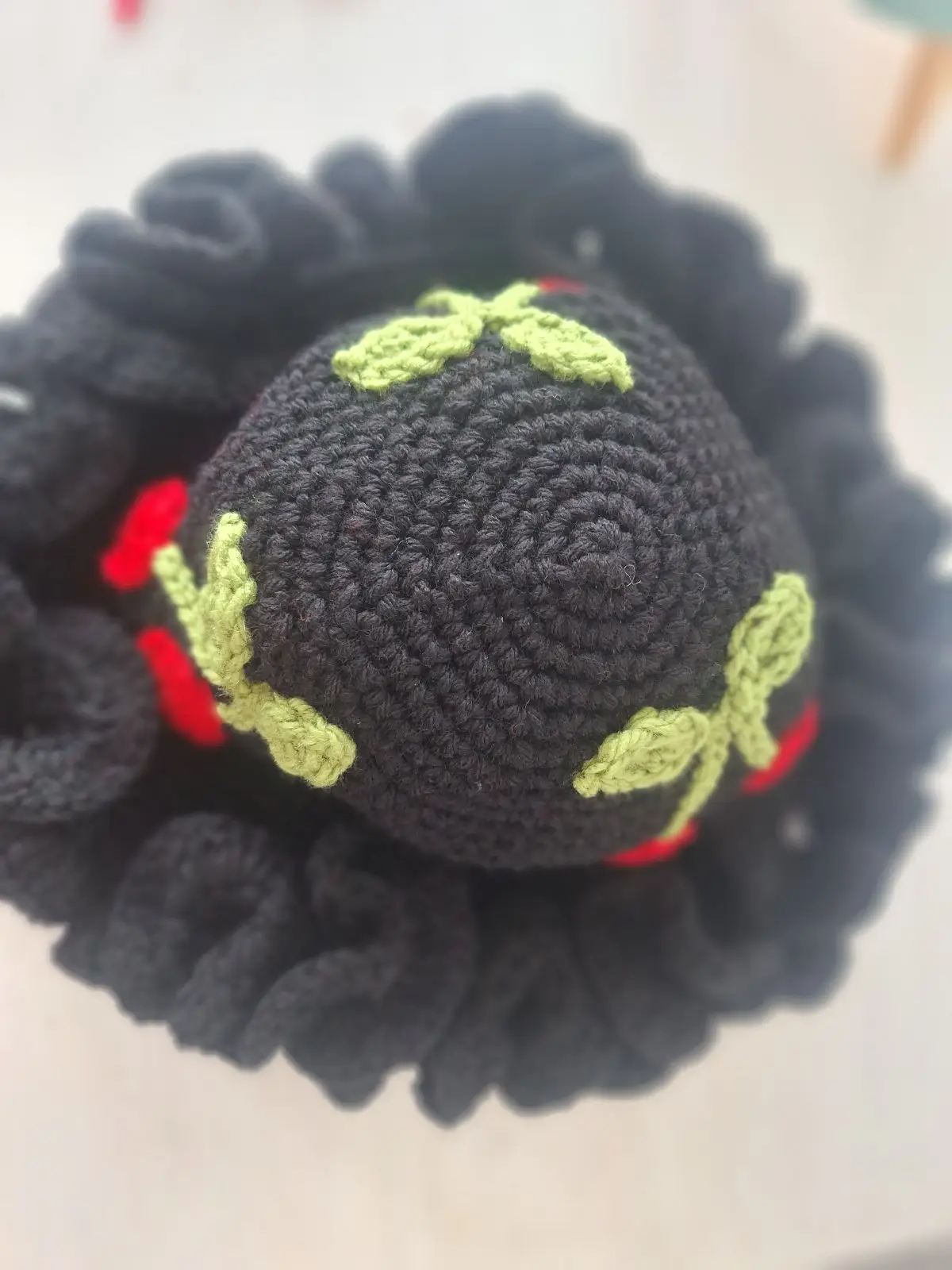 Handmade Black Crochet Cherry Hat