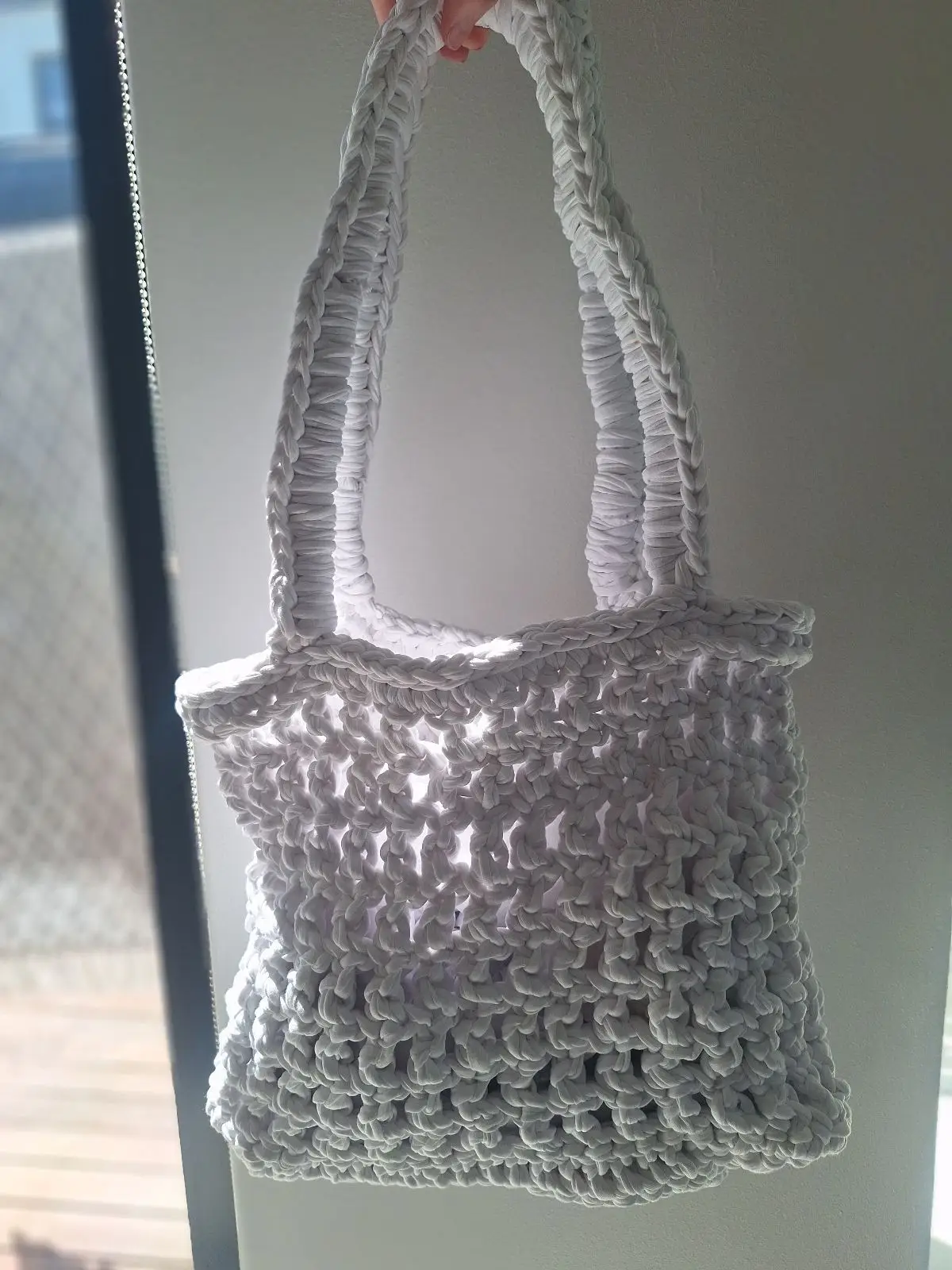 White Handmade Crochet Tote Bag