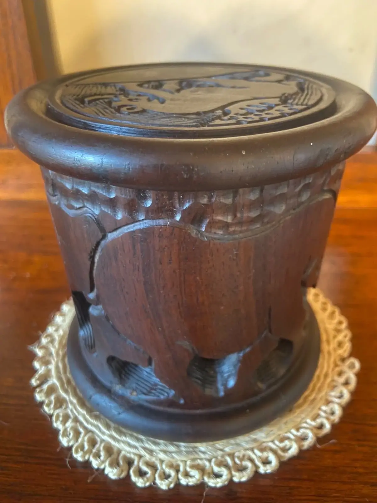 Hand Carved Wooden African Wildlife Container