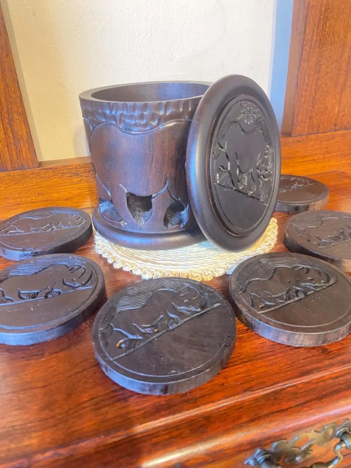 Hand Carved Wooden African Wildlife Container