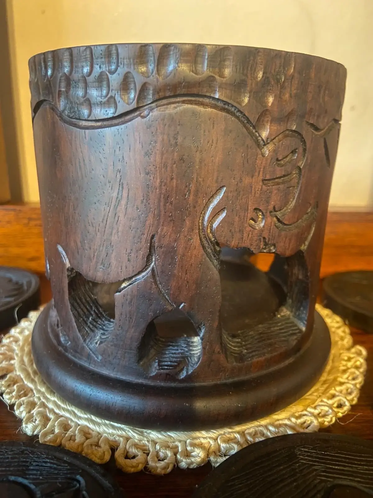 Hand Carved Wooden African Wildlife Container