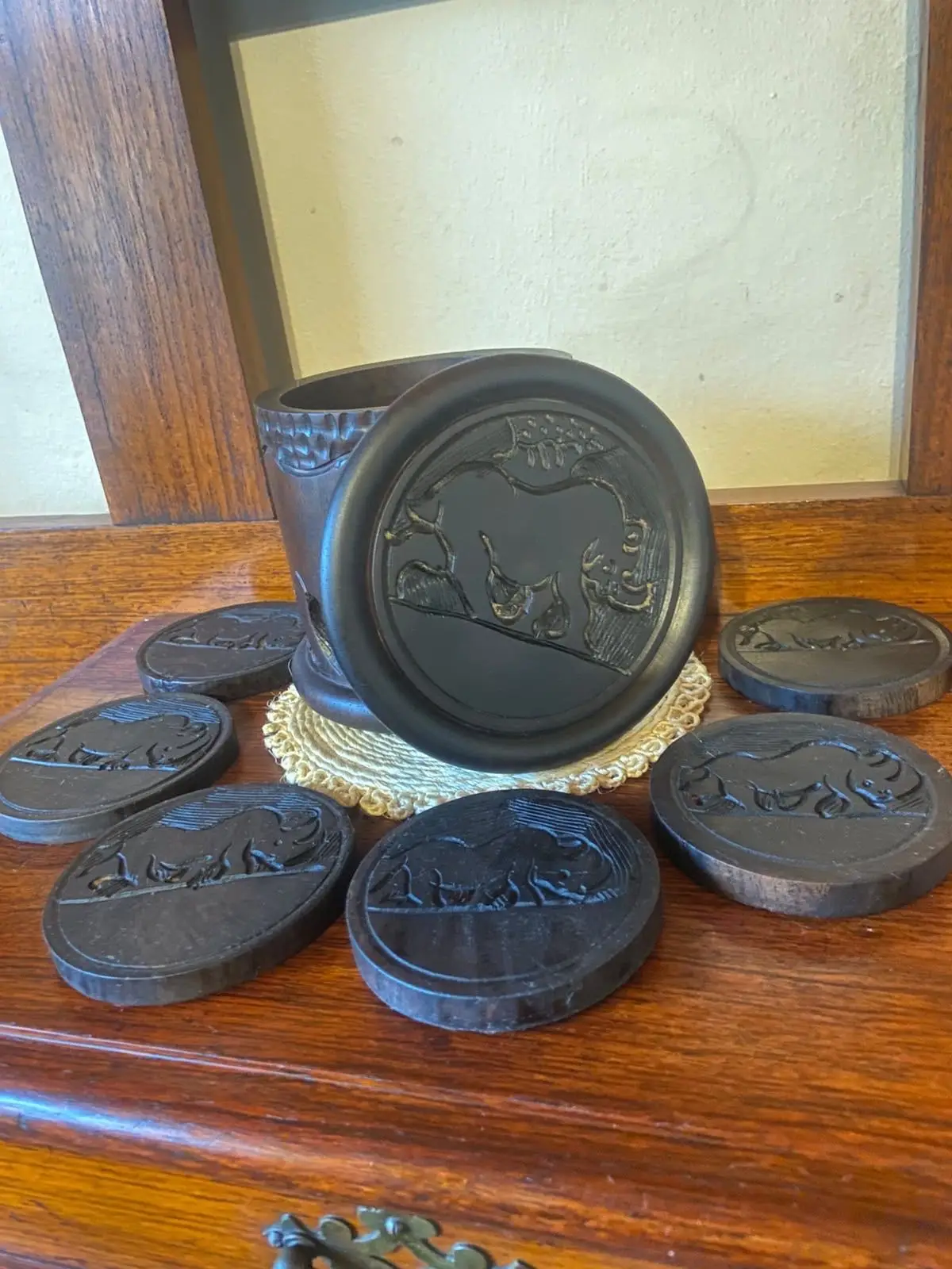 Hand Carved Wooden African Wildlife Container