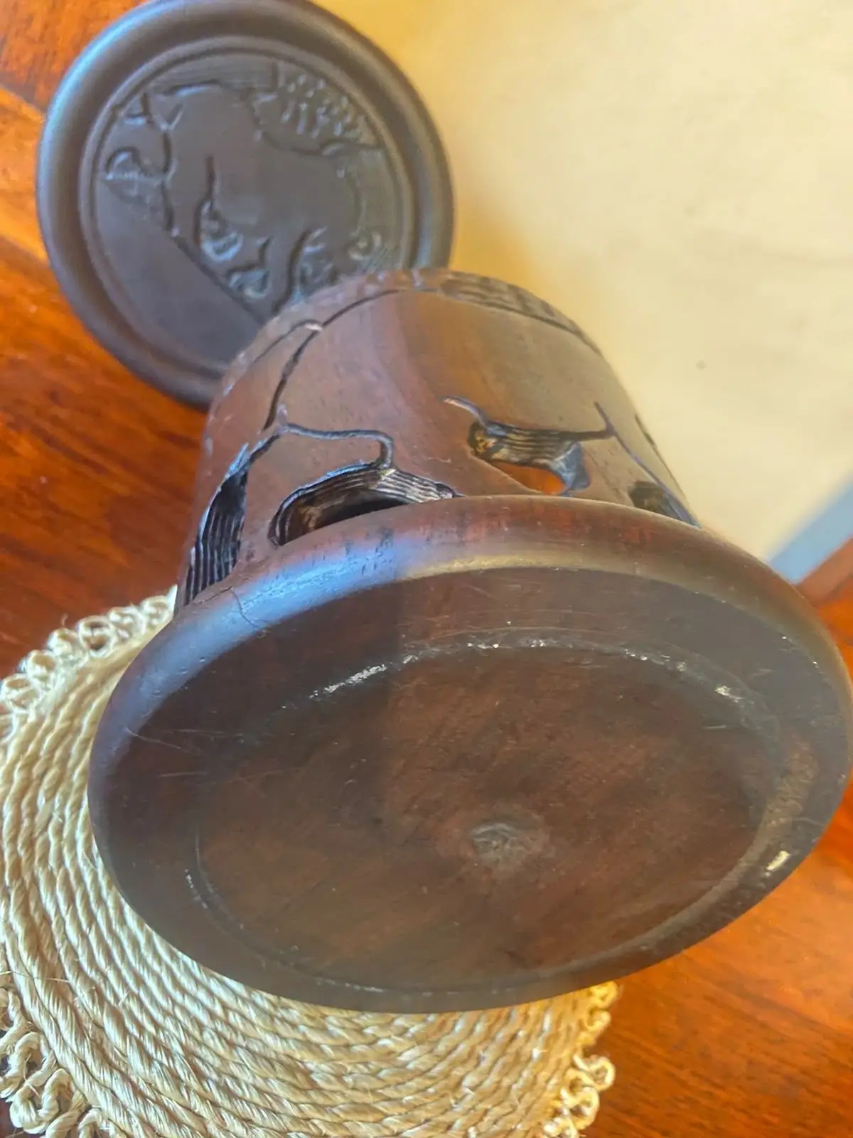 Hand Carved Wooden African Wildlife Container