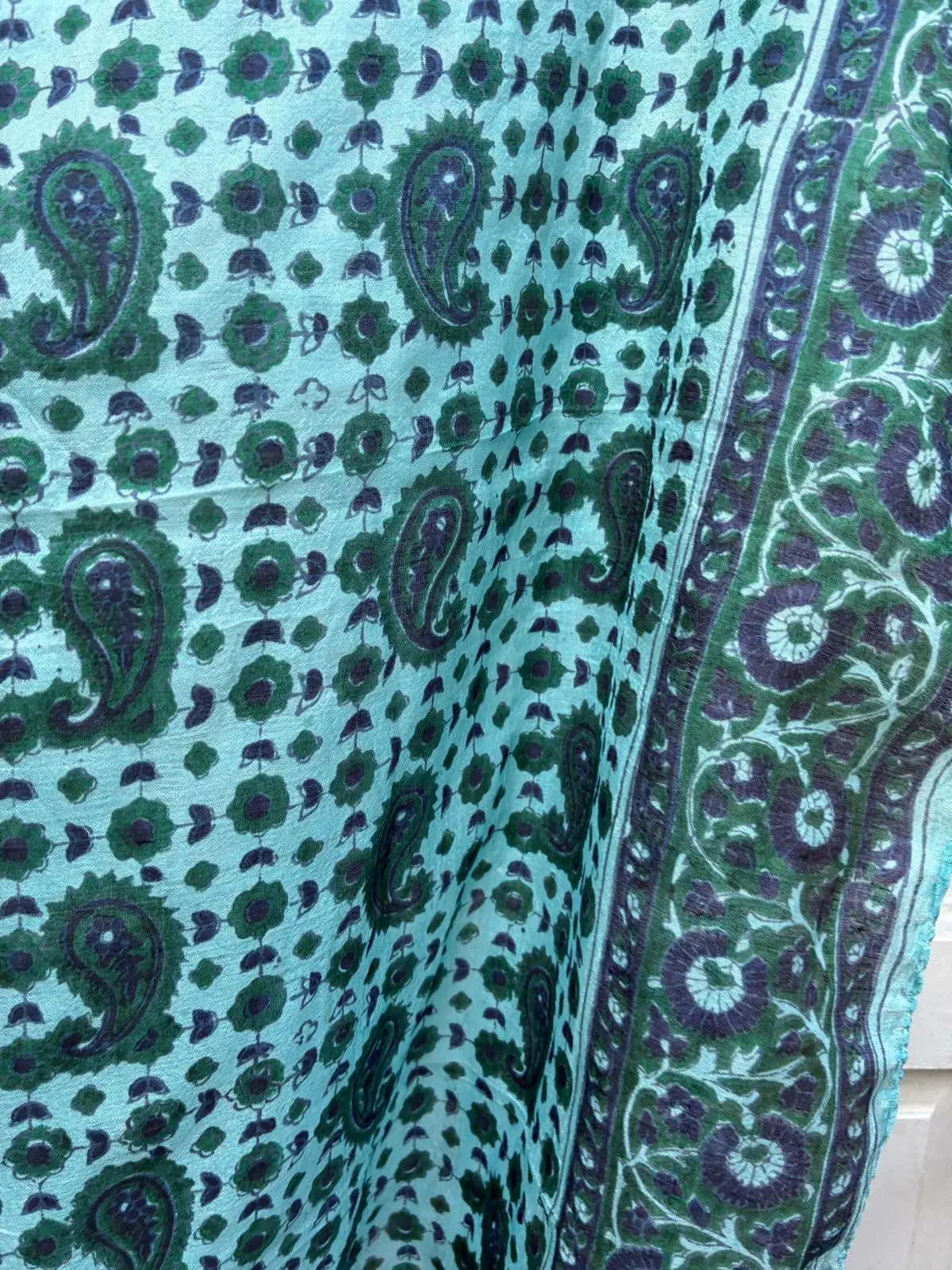 Green and Blue Patterned Scarf