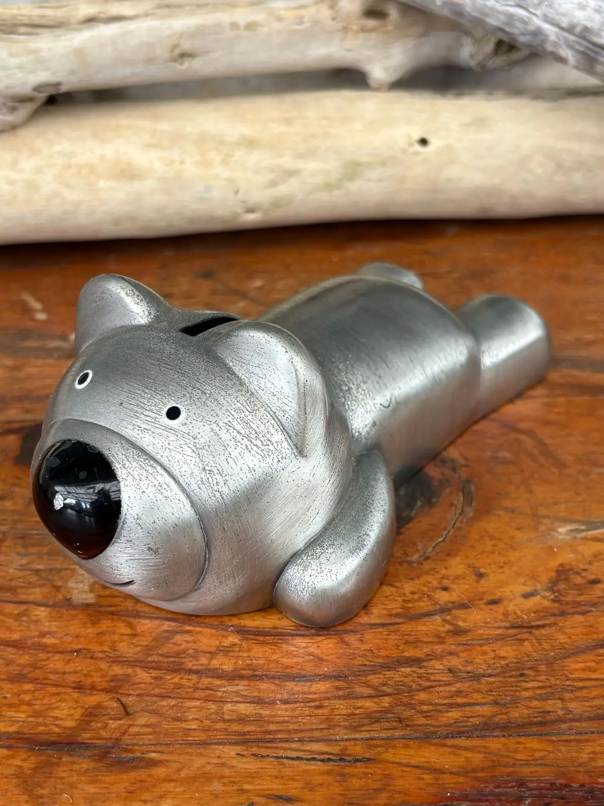 Silver Metal Bear Coin Bank