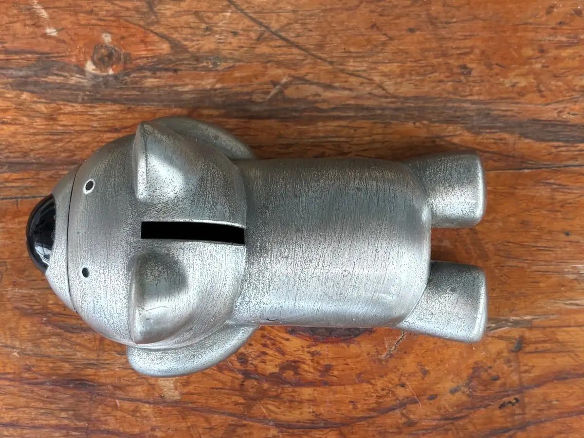 Silver Metal Bear Coin Bank