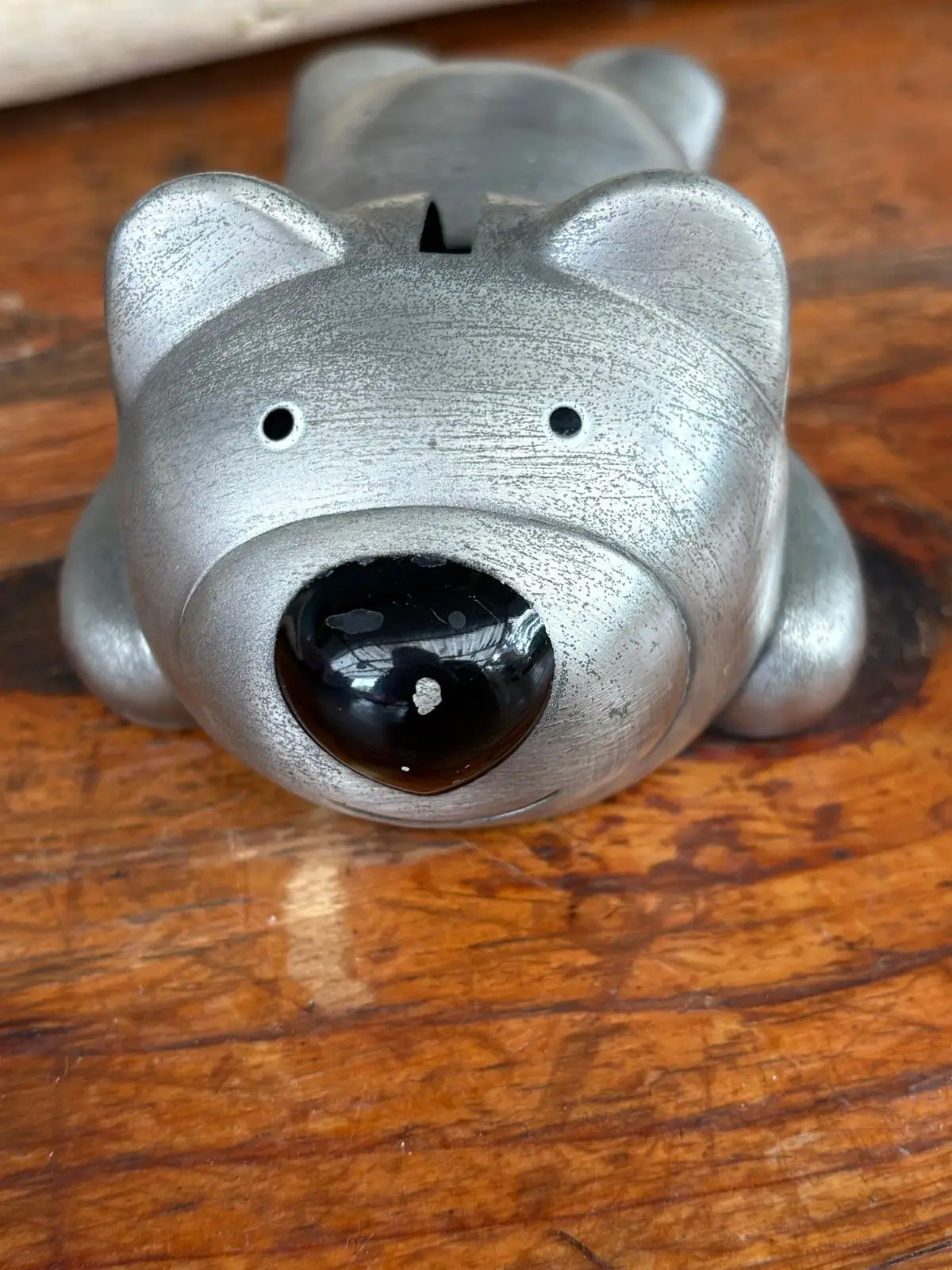 Silver Metal Bear Coin Bank