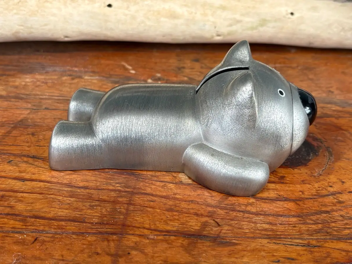 Silver Metal Bear Coin Bank