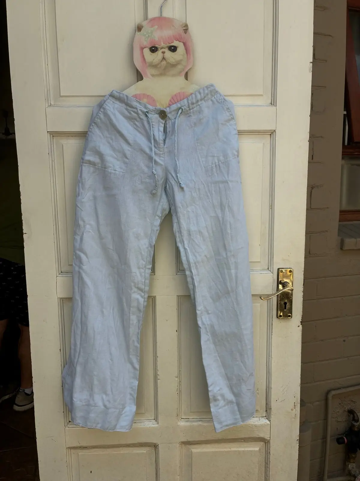 Local design Light Blue Linen Drawstring Pants Size 34