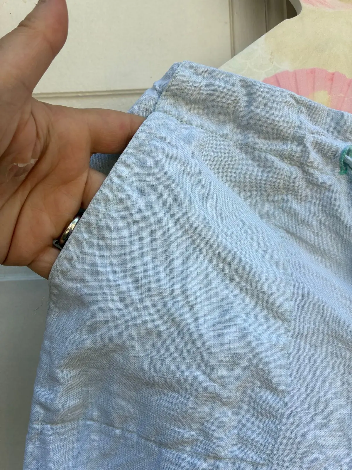 Light Blue Linen Drawstring Pants Size 34