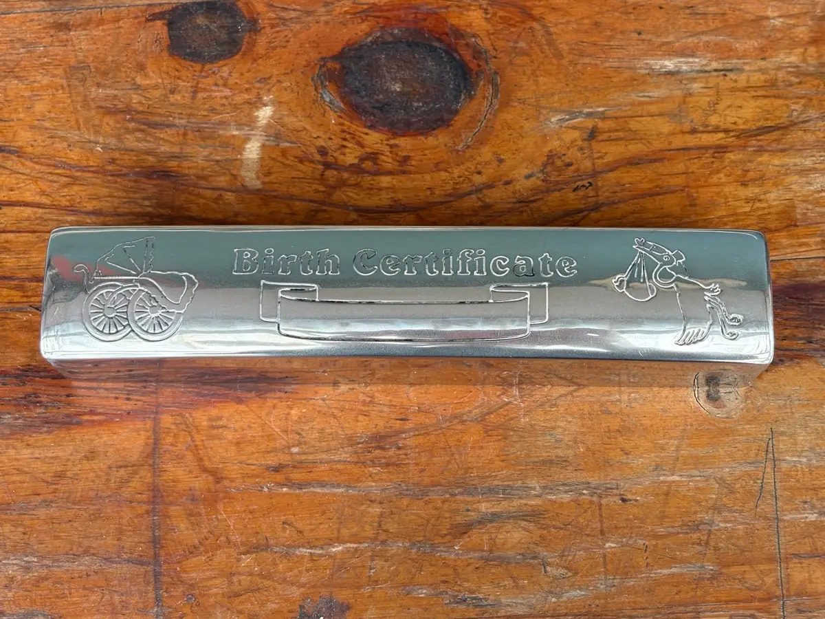Engraved Silver Birth Certificate Holder