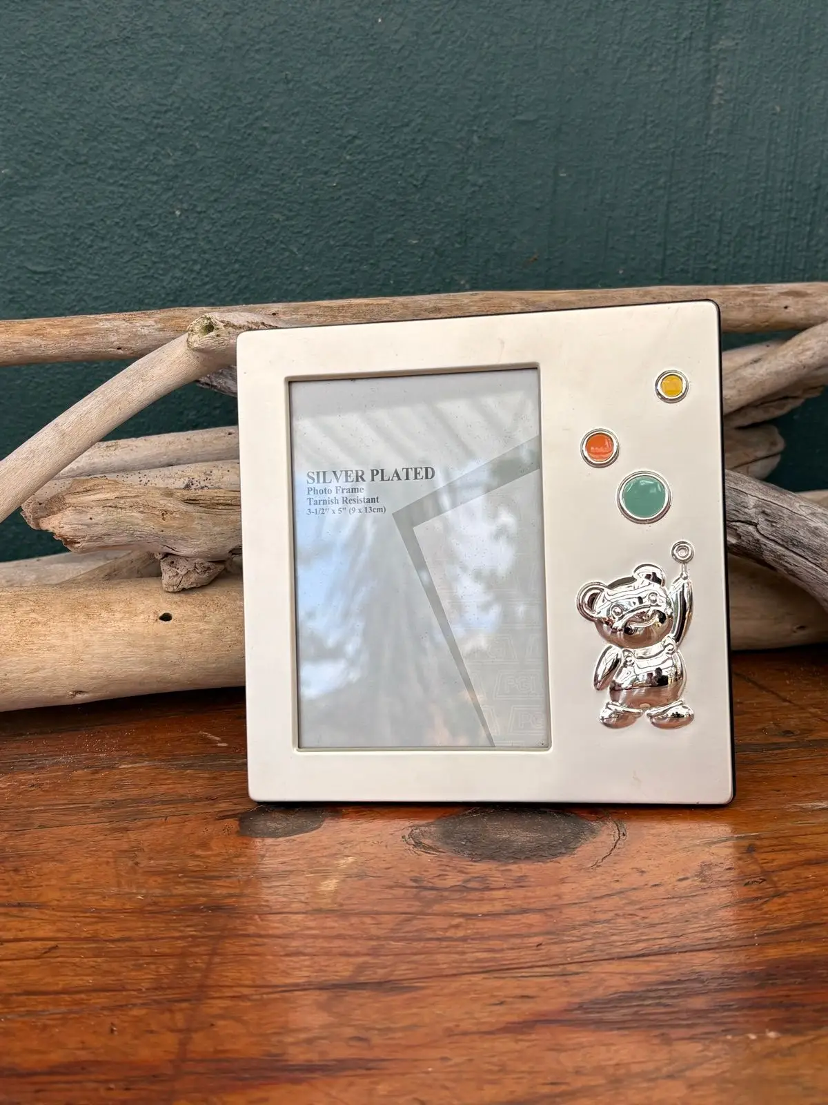 Silver Plated Photo Frame with Teddy Bear Accent 3.5x5