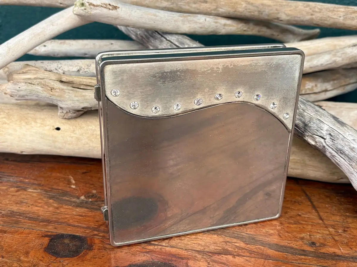 Silver Tone Compact Case with Rhinestones