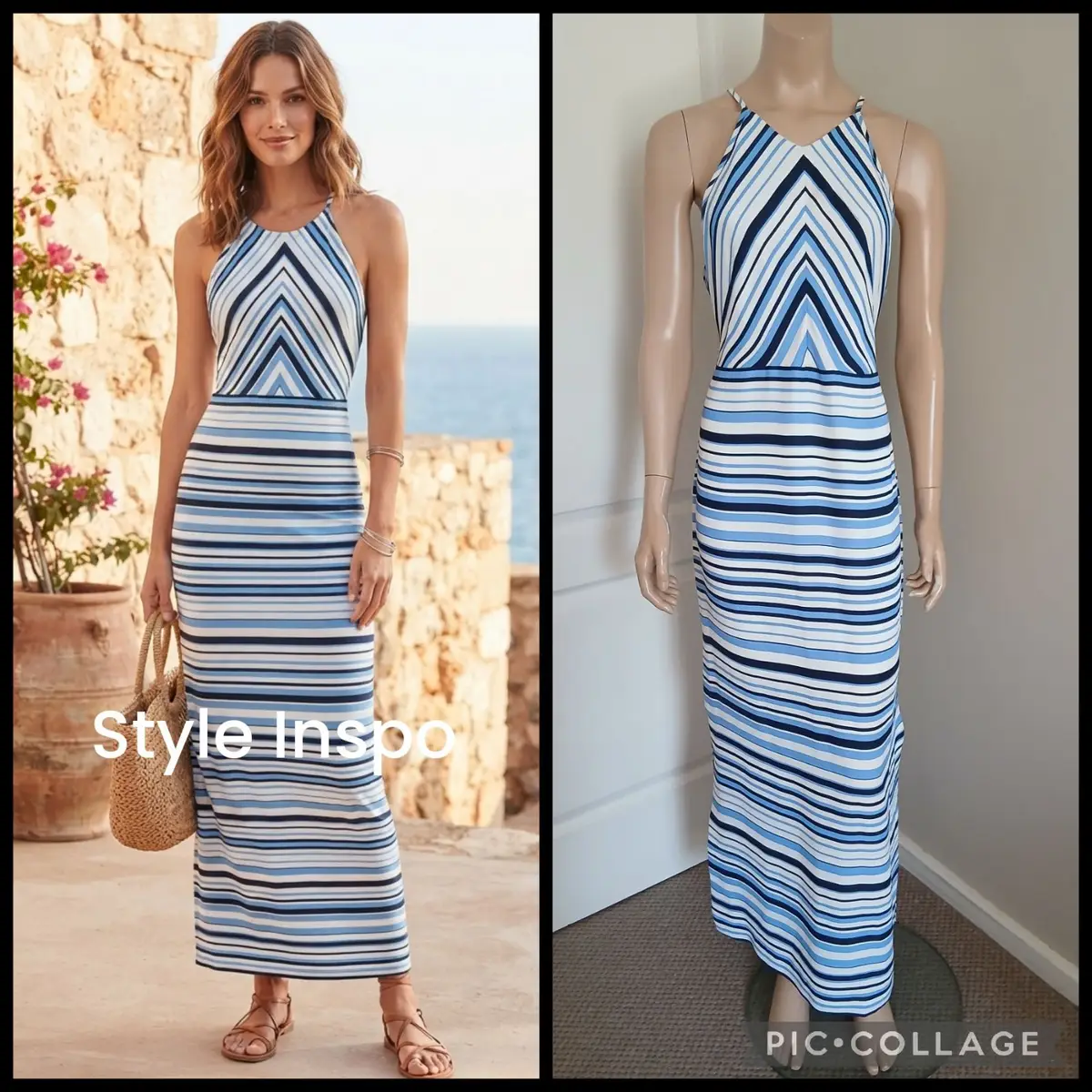 Forever New Blue and White Striped Maxi Dress