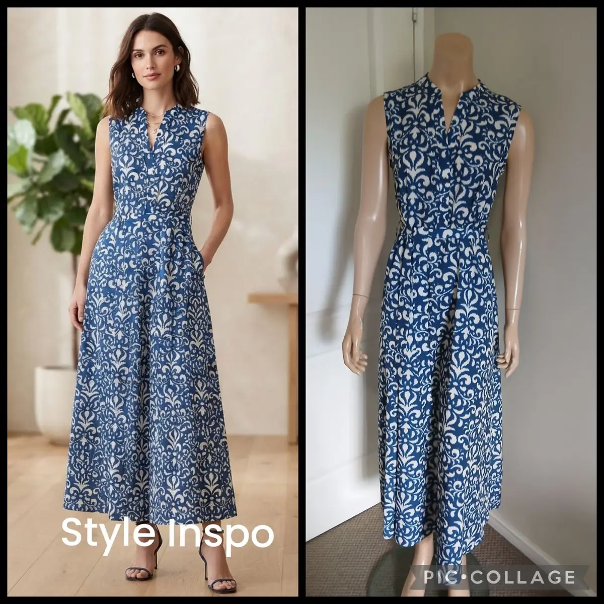 EDIT The Brand Blue Printed Sleeveless Midi Dress