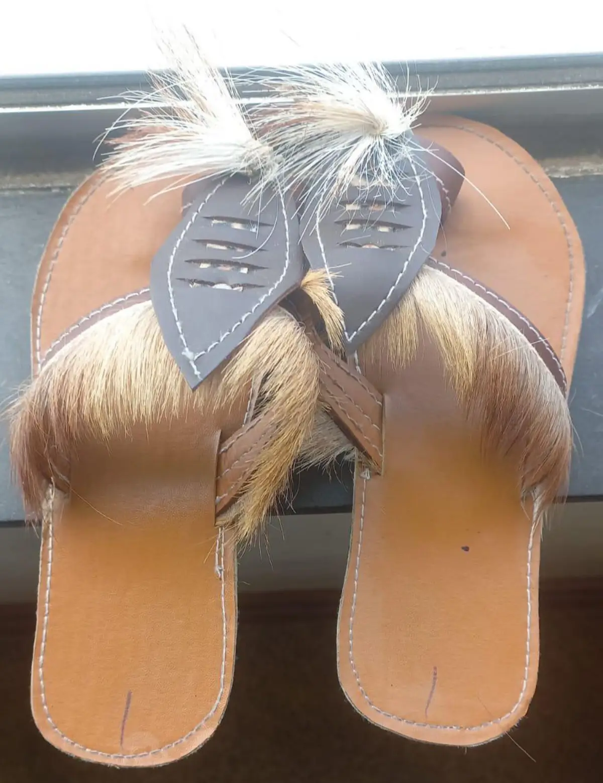 Handmade Leather Sandals with Cowhide Trim