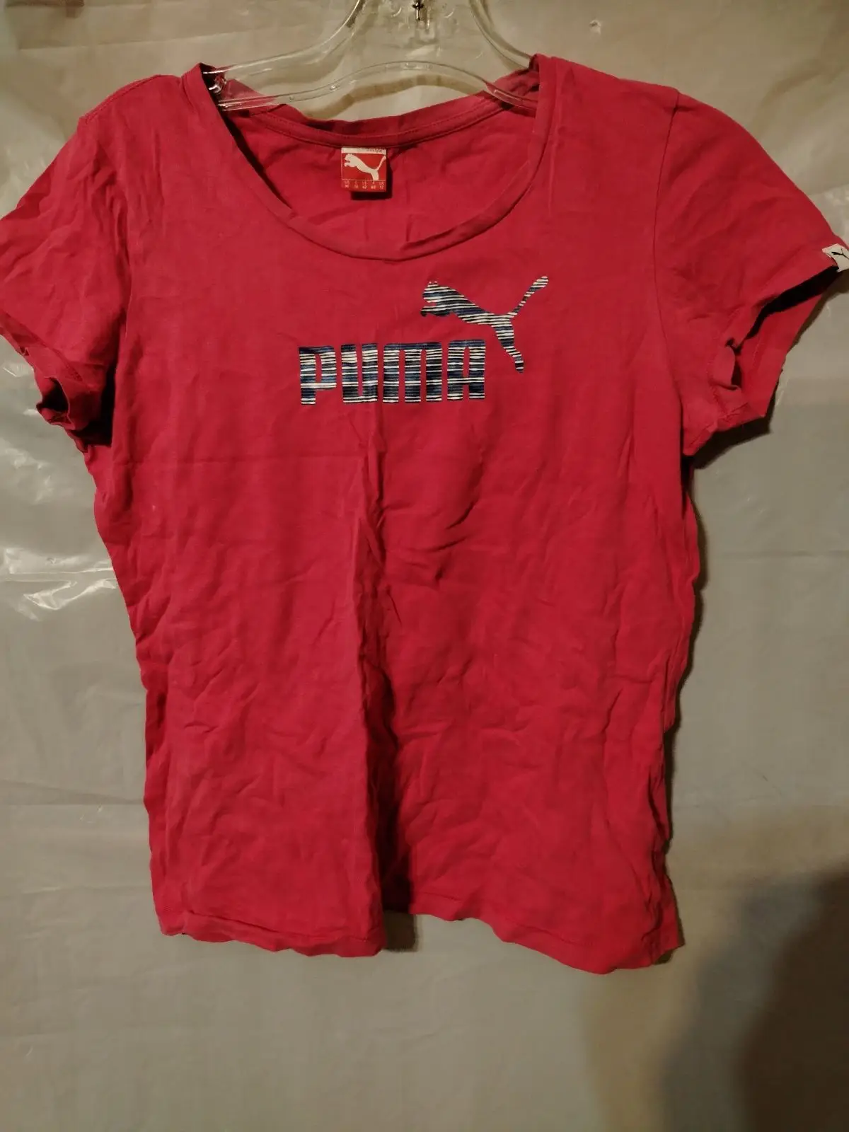 Puma Red Ladies T-Shirt with Striped Logo