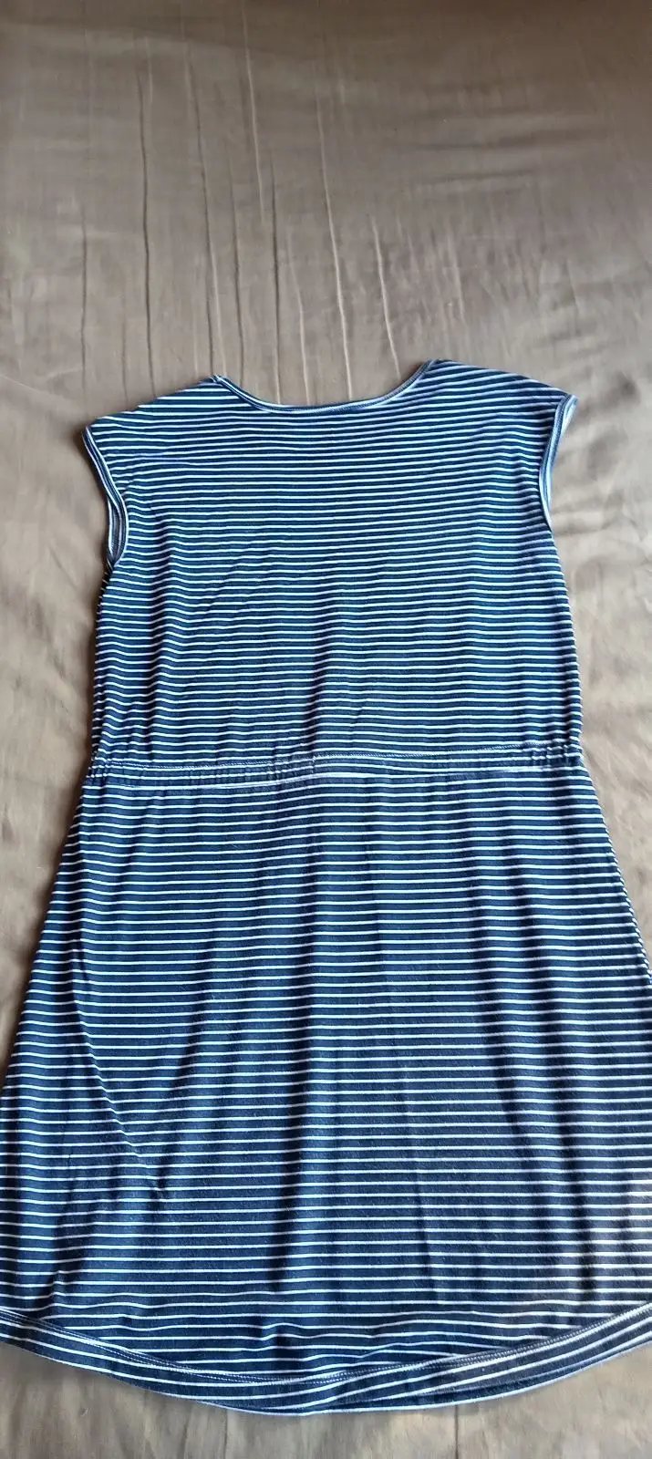 Navy and White Striped Casual Dress with Drawstring Waist