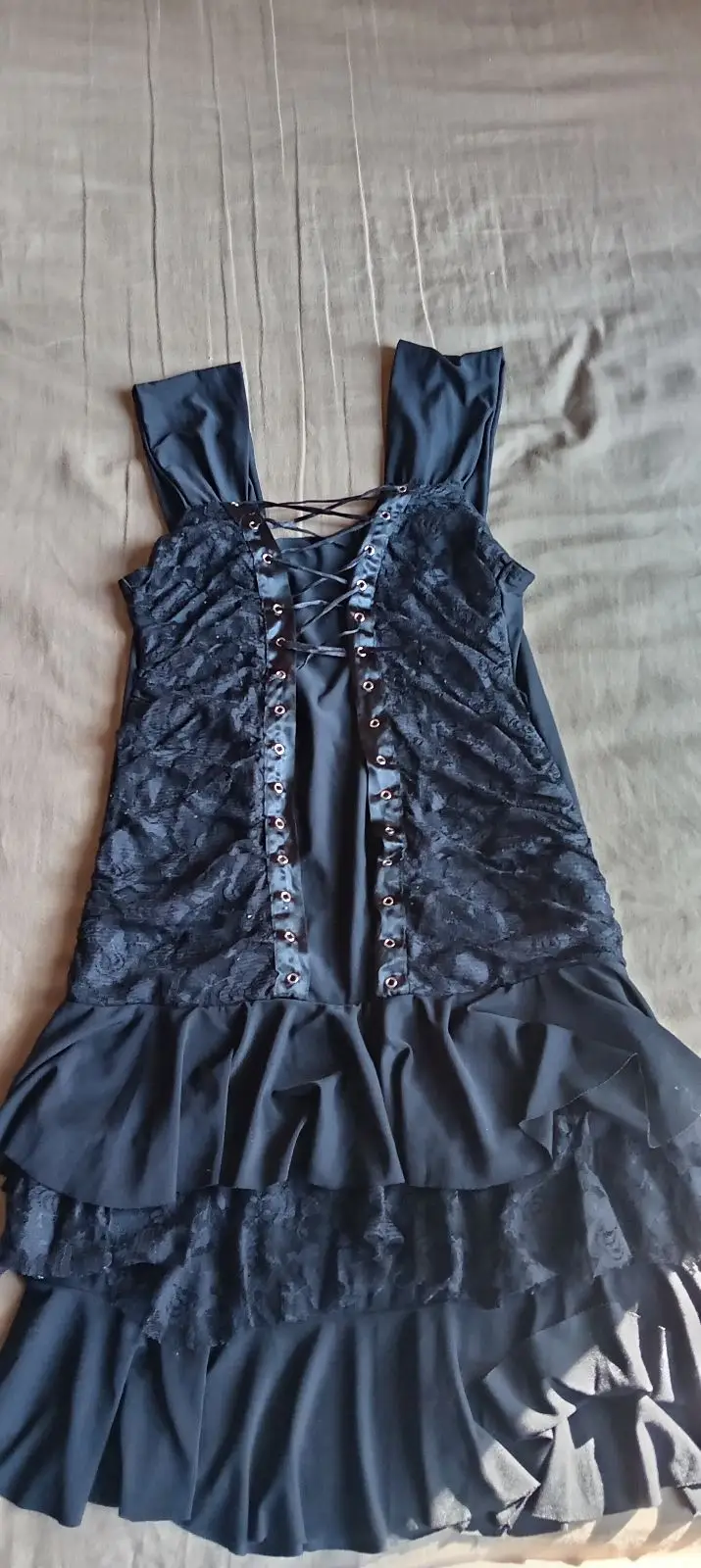 Black Tiered Sleeveless Dress with Lace Detail