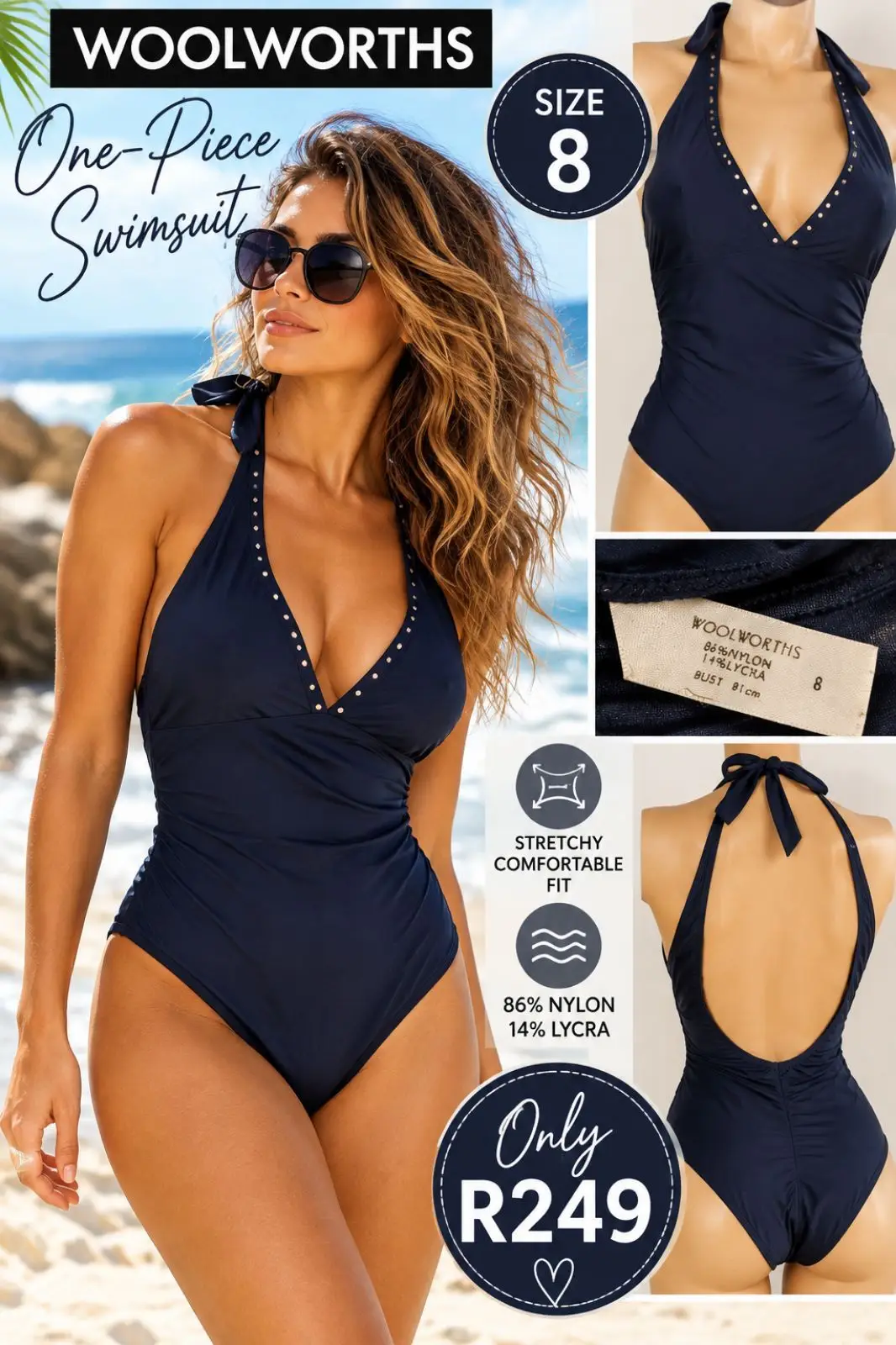 Woolworths Navy One-Piece Swimsuit Size 8
