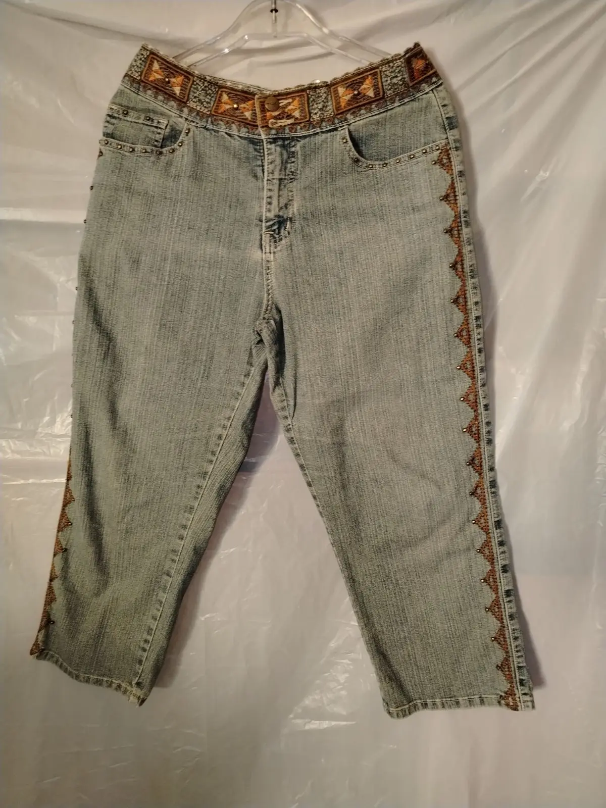 Embroidered Statement Knee-Length Jeans Size 14