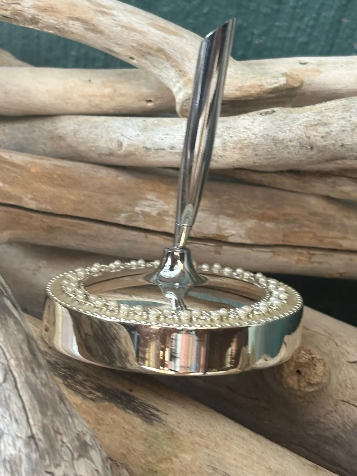 Silver-Tone Desk Pen Holder with Pearl Detail