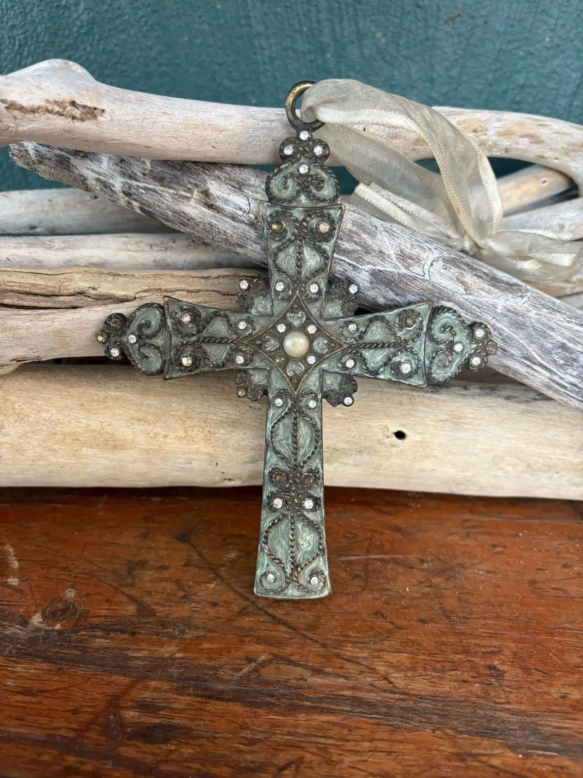 Ornate Decorative Cross Pendant with Rhinestones