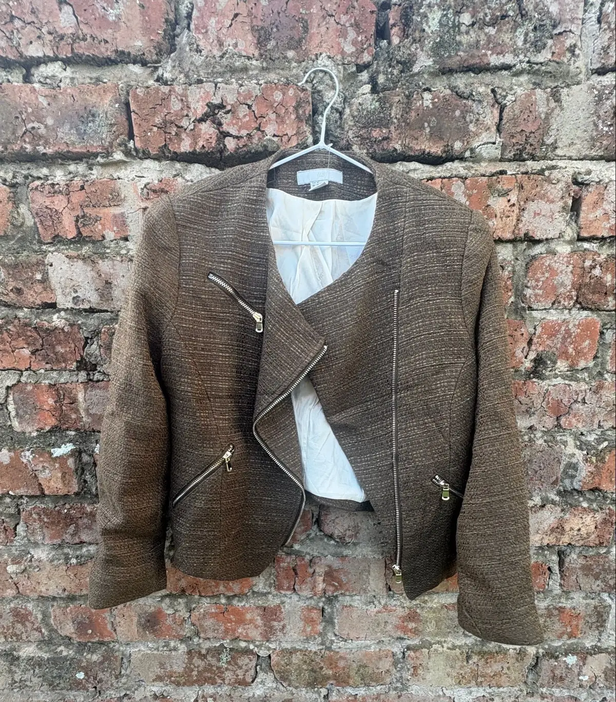 H&M Brown Tweed Biker Jacket