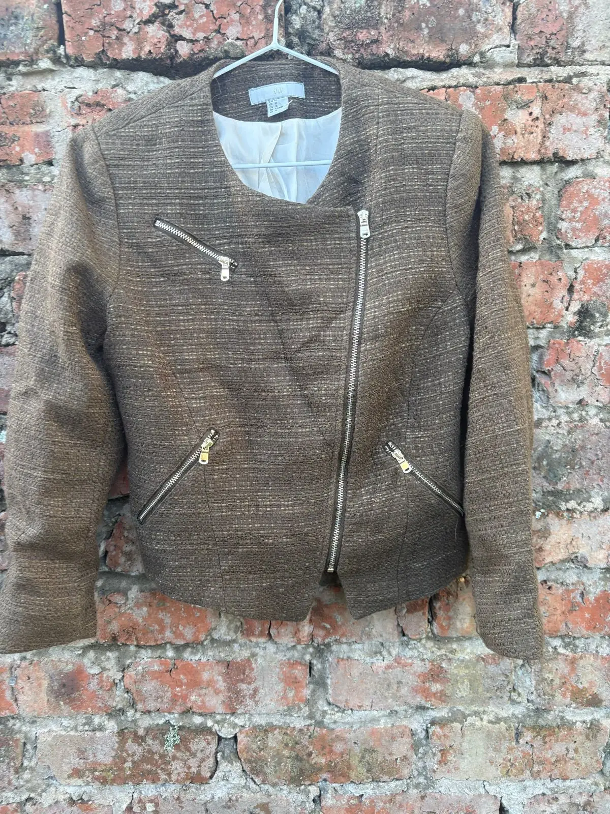 H&M Brown Tweed Biker Jacket