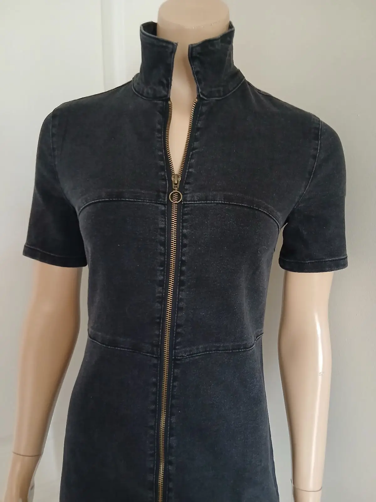 Black Denim Zip-Front Dress Size 8