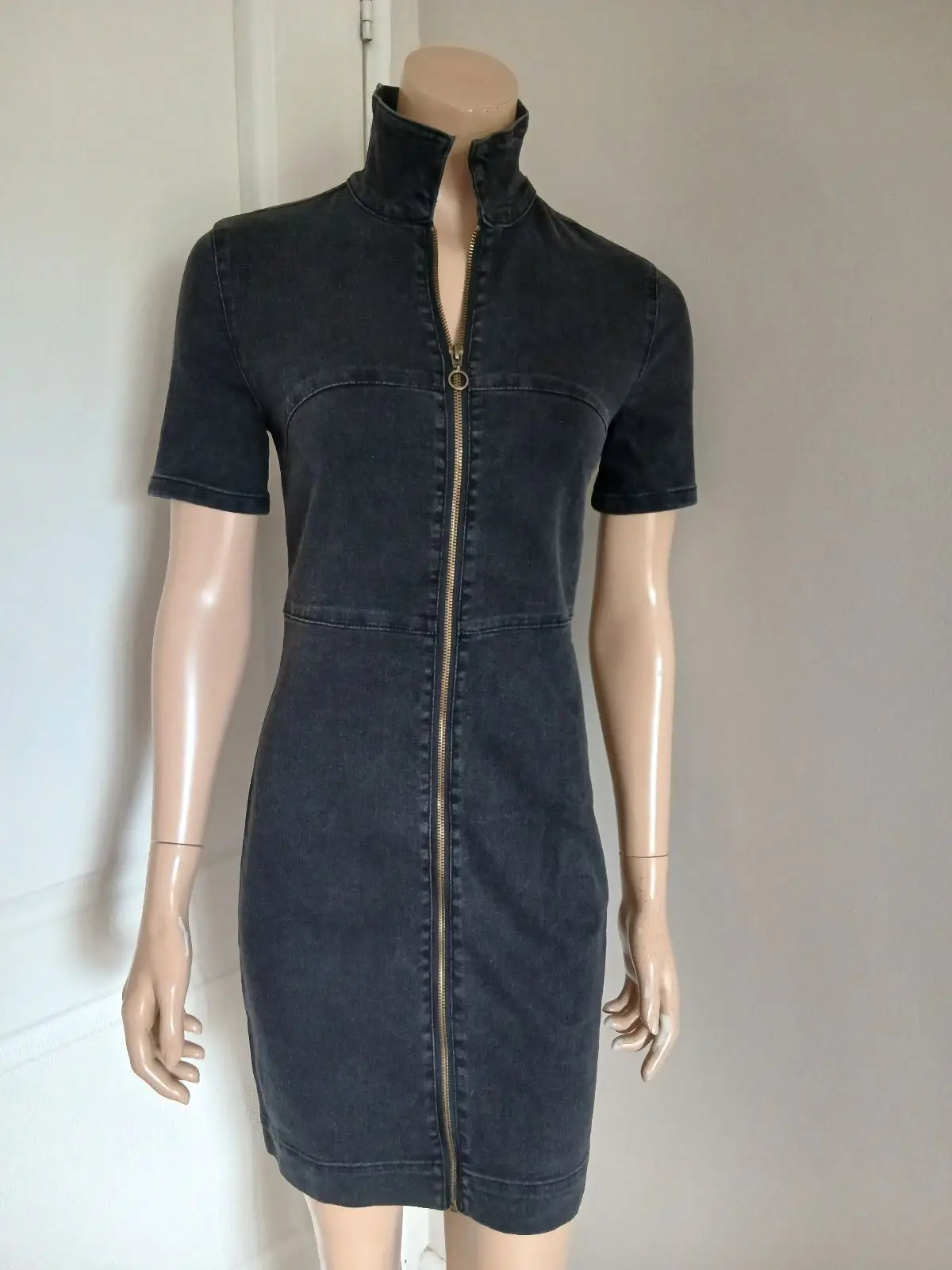 Black Denim Zip-Front Dress Size 8