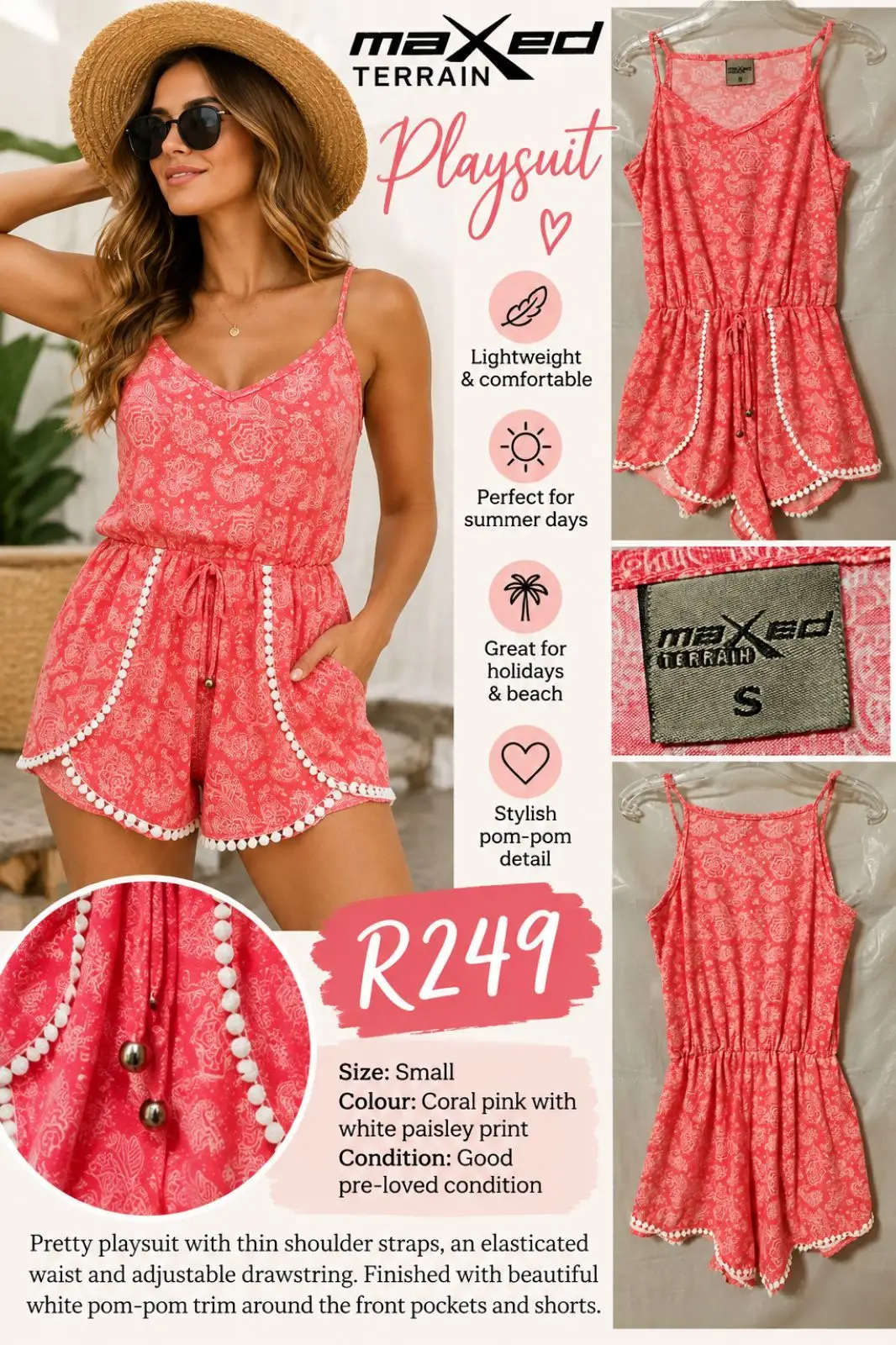 Maxed Terrain Coral Pink Paisley Playsuit Size S